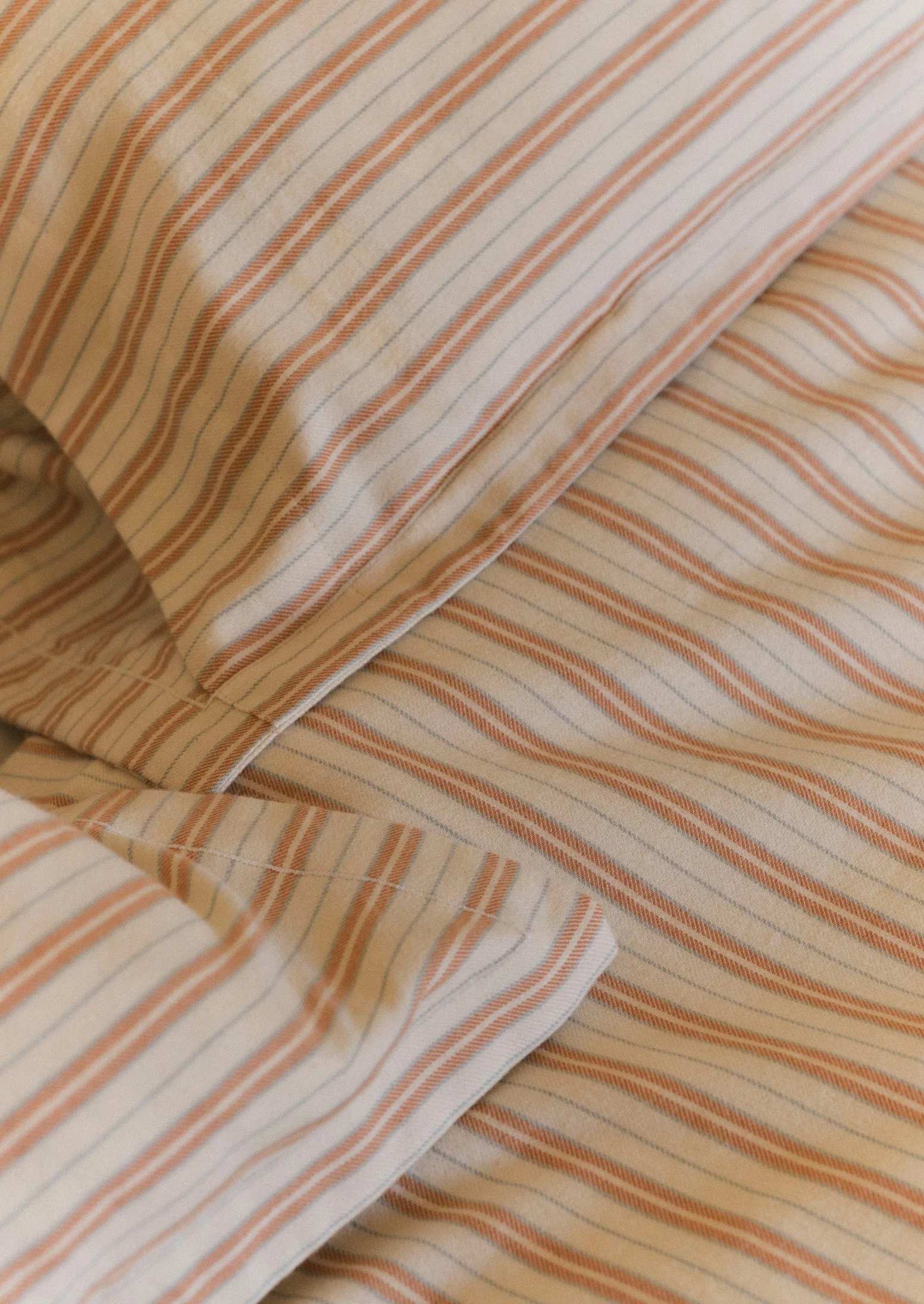 Ines Stripe Cotton Flannel Housewife Pillowcase Set | Apricot/Soft Blue - Image 2