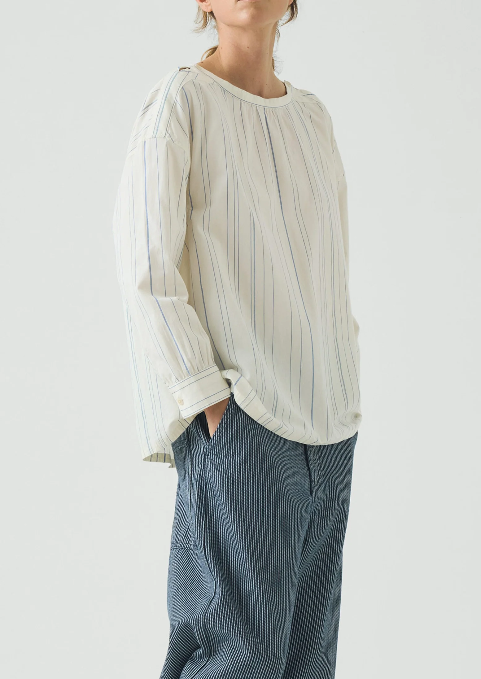 Irregular Stripe Gathered Smock Top | Cobalt - Image 2