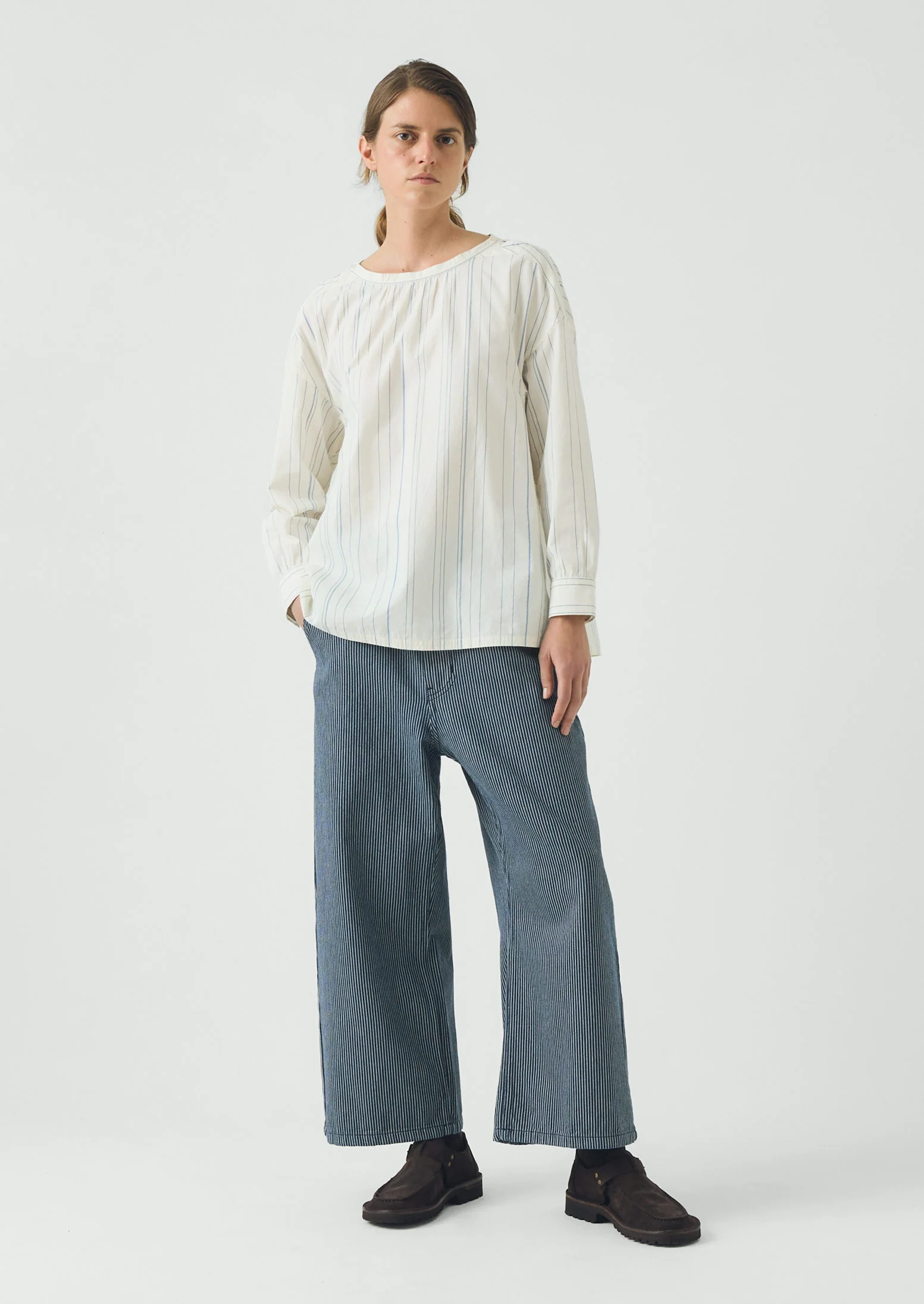 Irregular Stripe Gathered Smock Top | Cobalt - Image 3