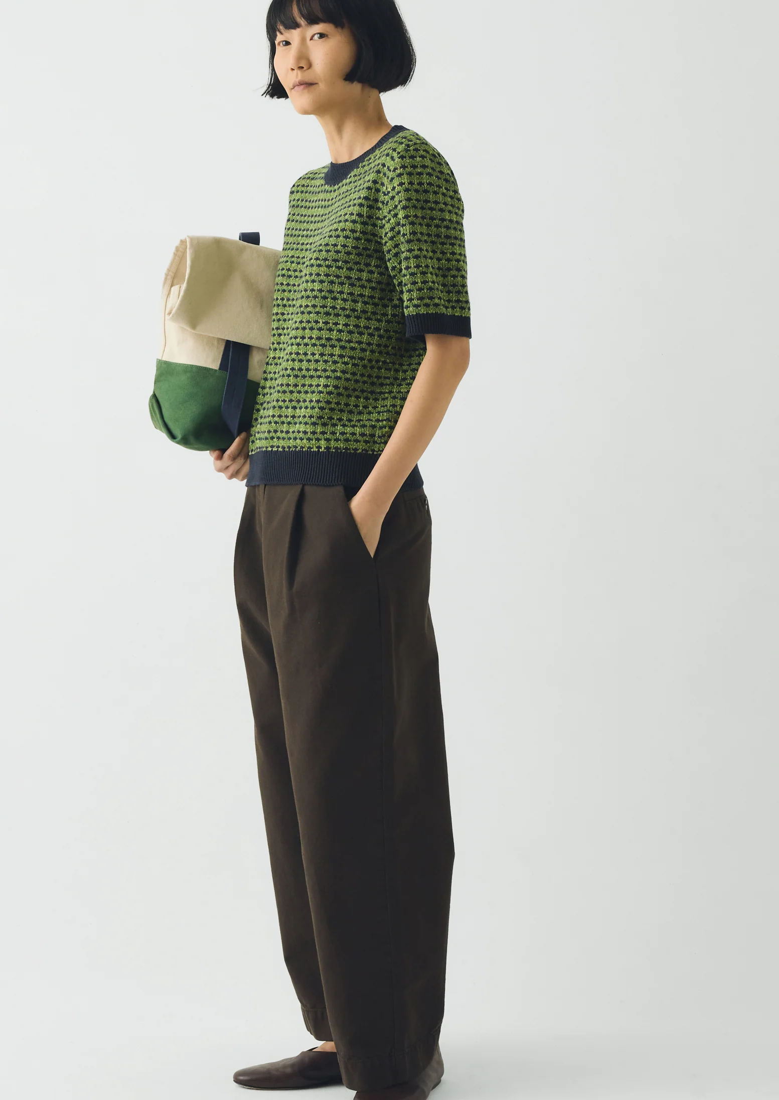 Jacquard Knitted Cotton Top | Green Multi - Image 2