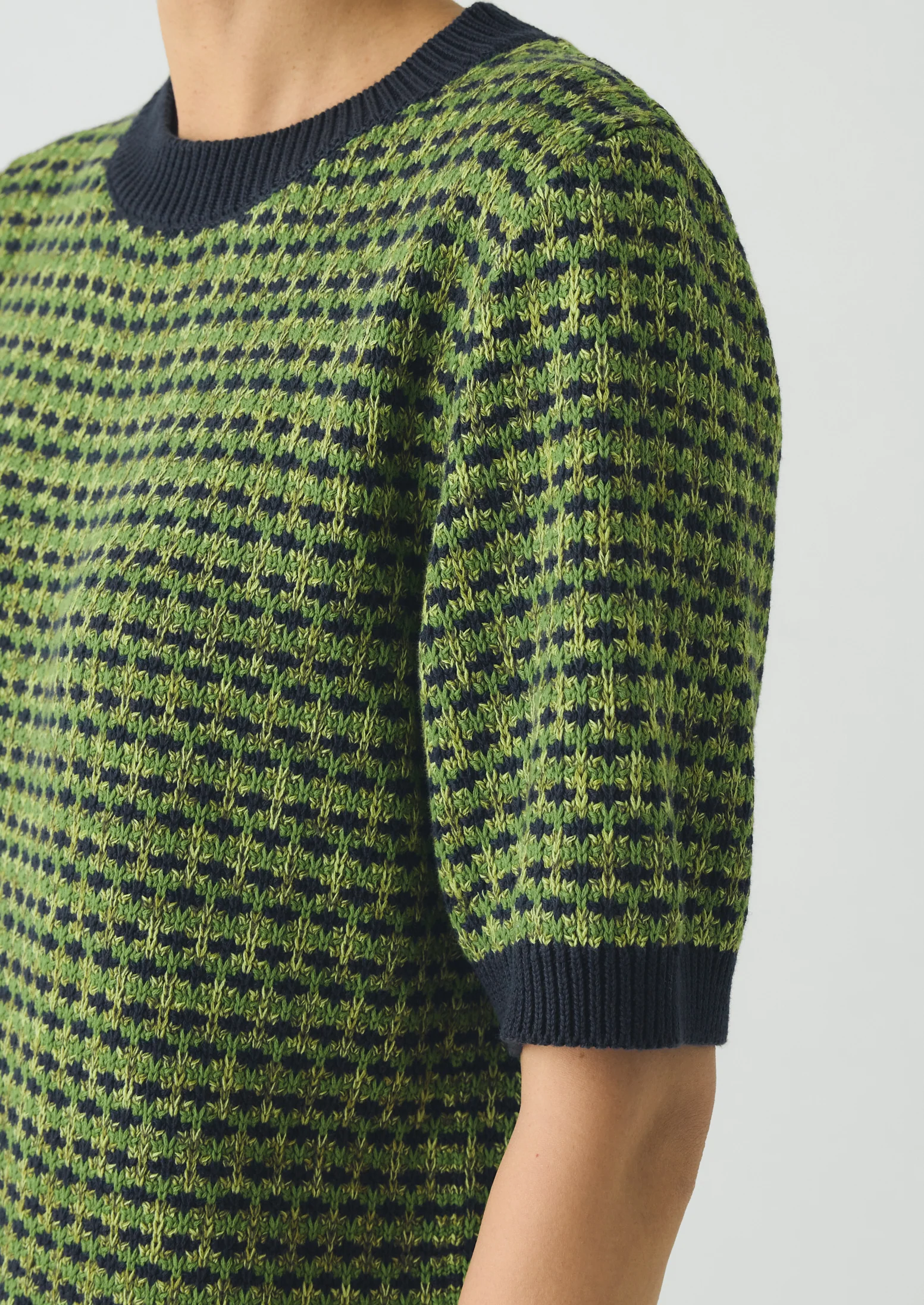 Jacquard Knitted Cotton Top | Green Multi - Image 3