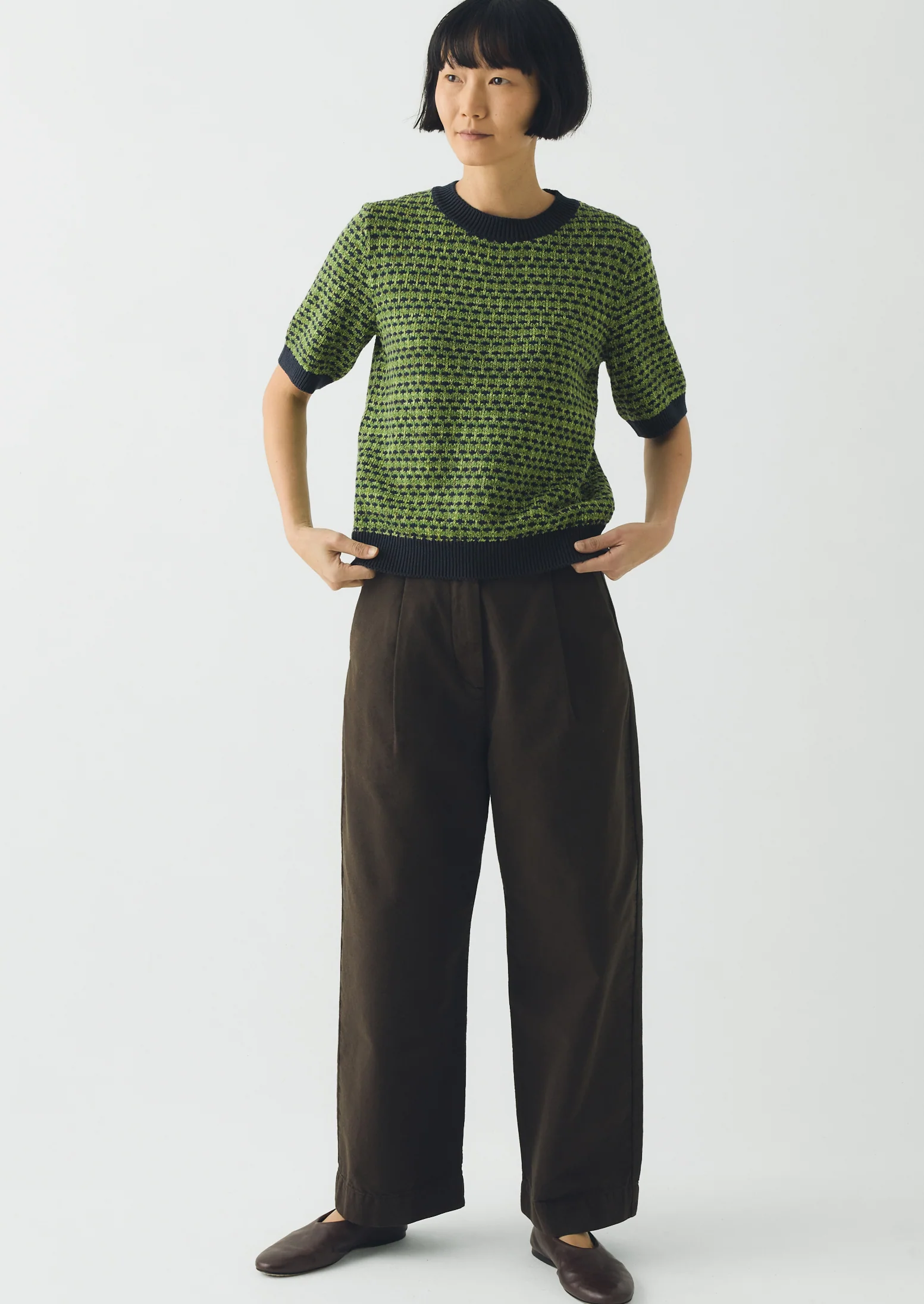 Jacquard Knitted Cotton Top | Green Multi - Image 4