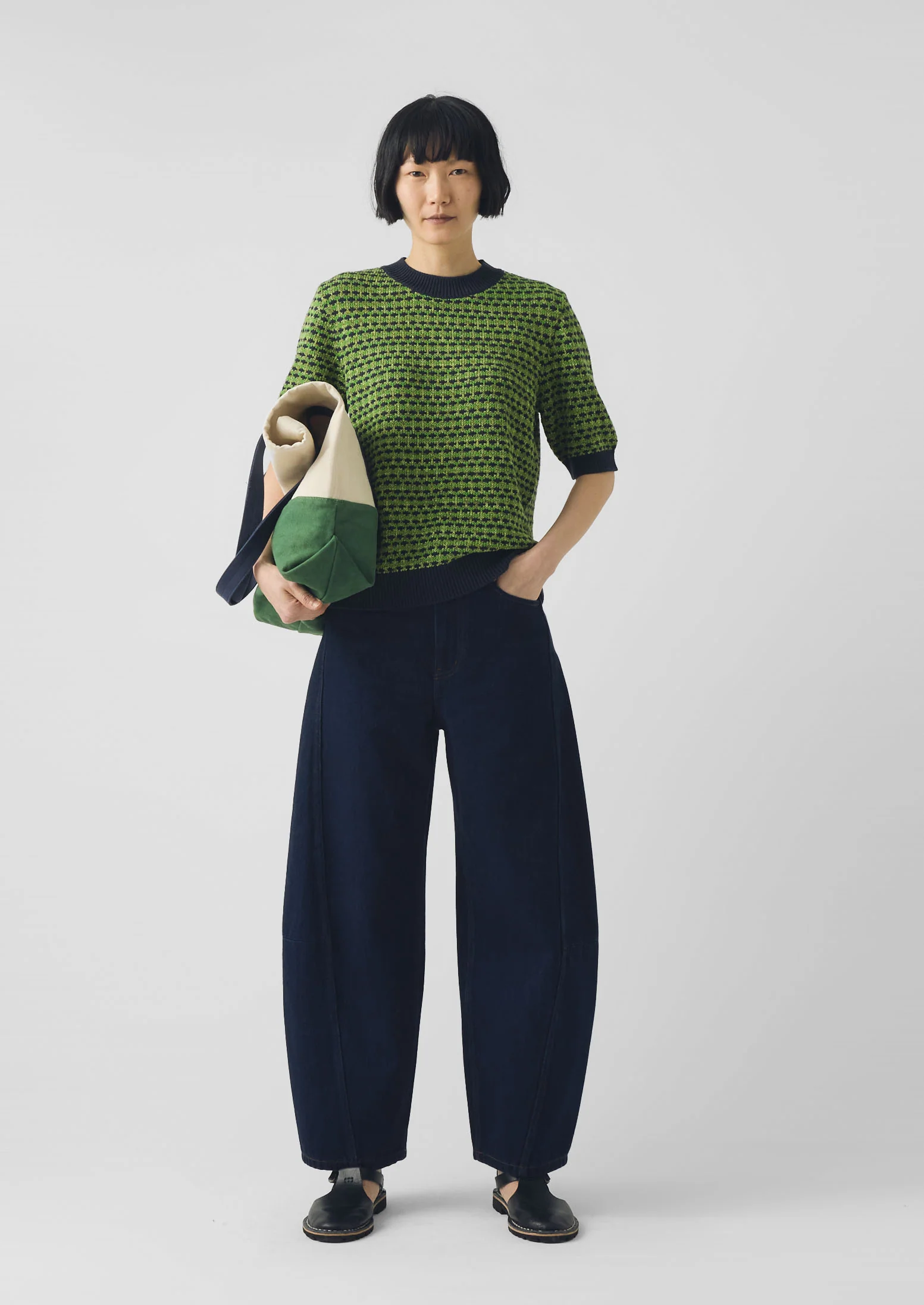 Jacquard Knitted Cotton Top | Green Multi - Image 6
