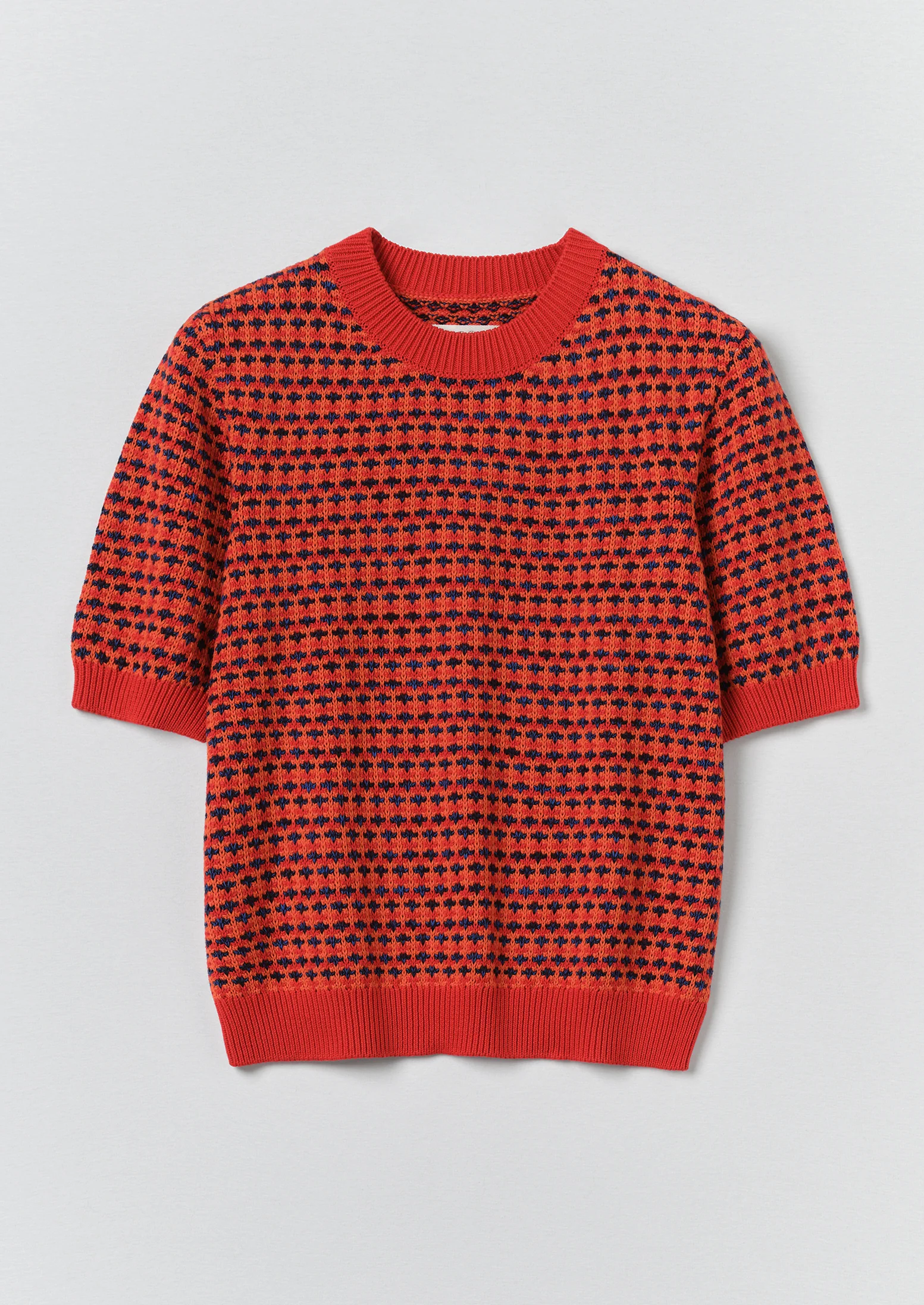 Jacquard Knitted Cotton Top | Red Multi