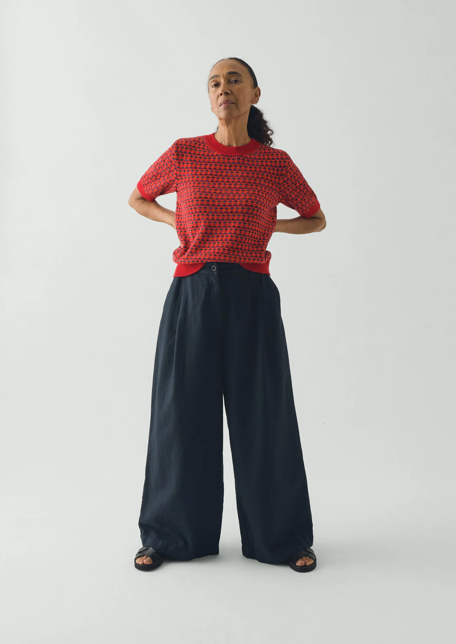 Jacquard Knitted Cotton Top | Red Multi - Image 2