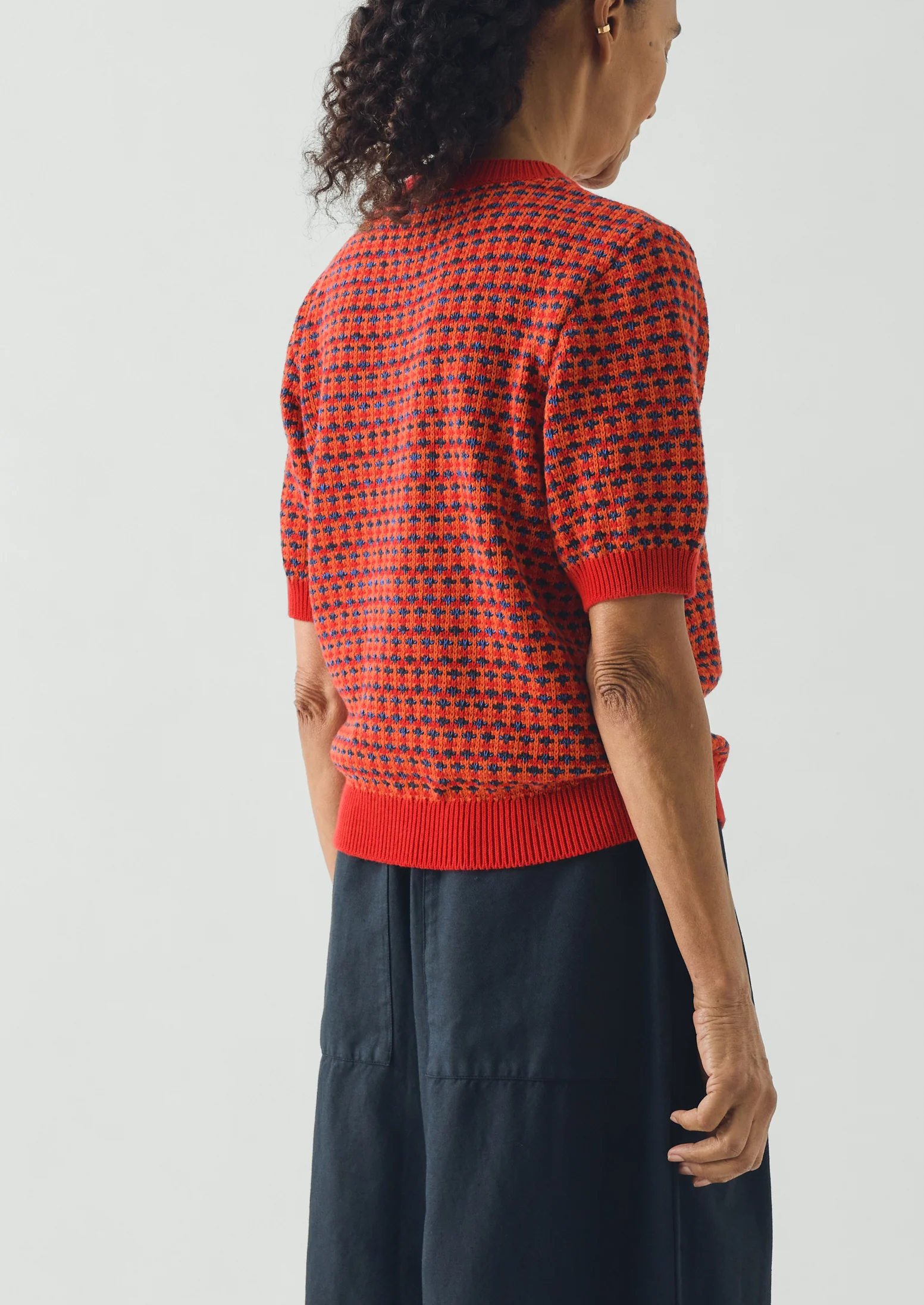 Jacquard Knitted Cotton Top | Red Multi - Image 4