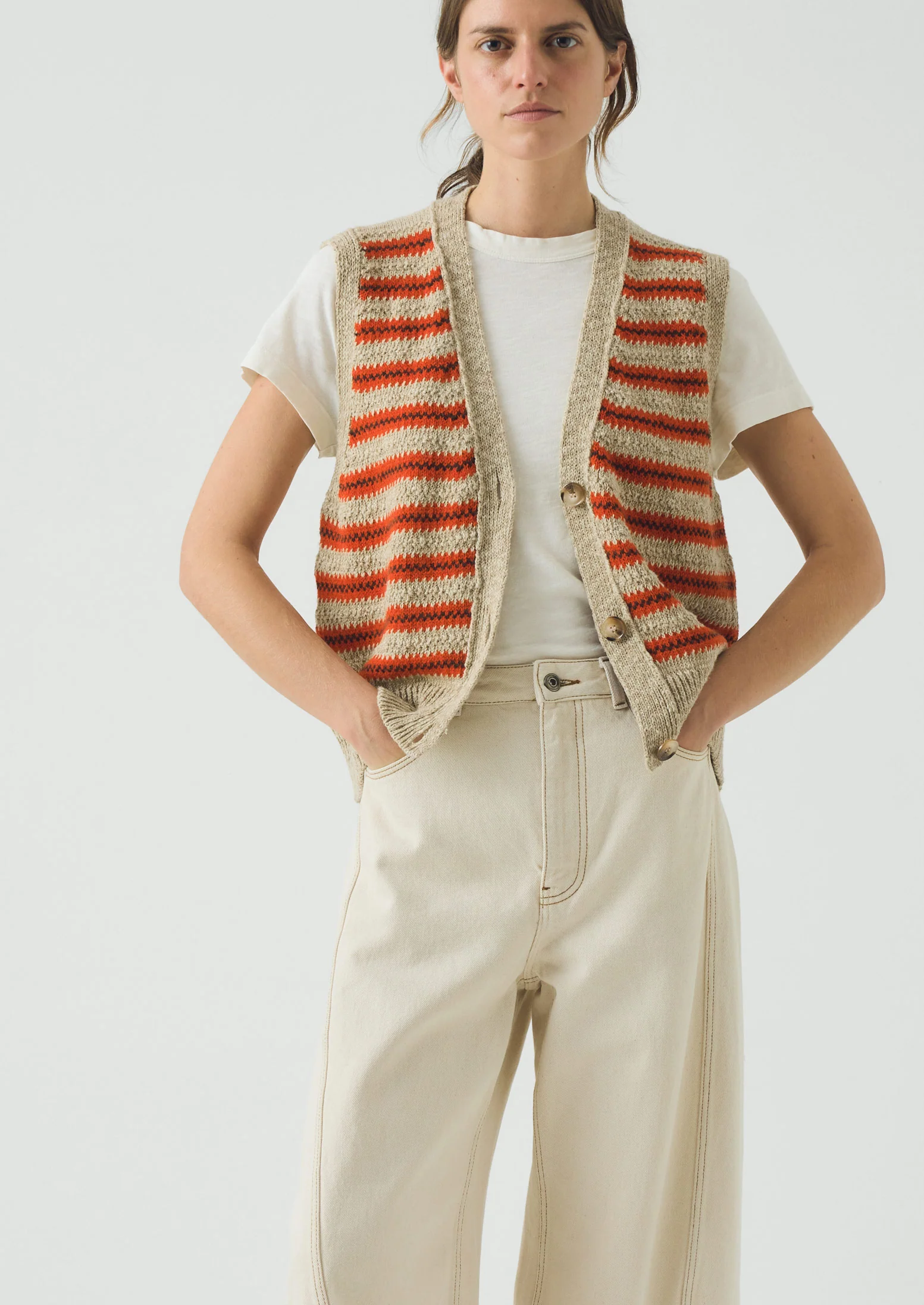 Jacquard Stripe Linen Cotton Tank | Red Multi - Image 2