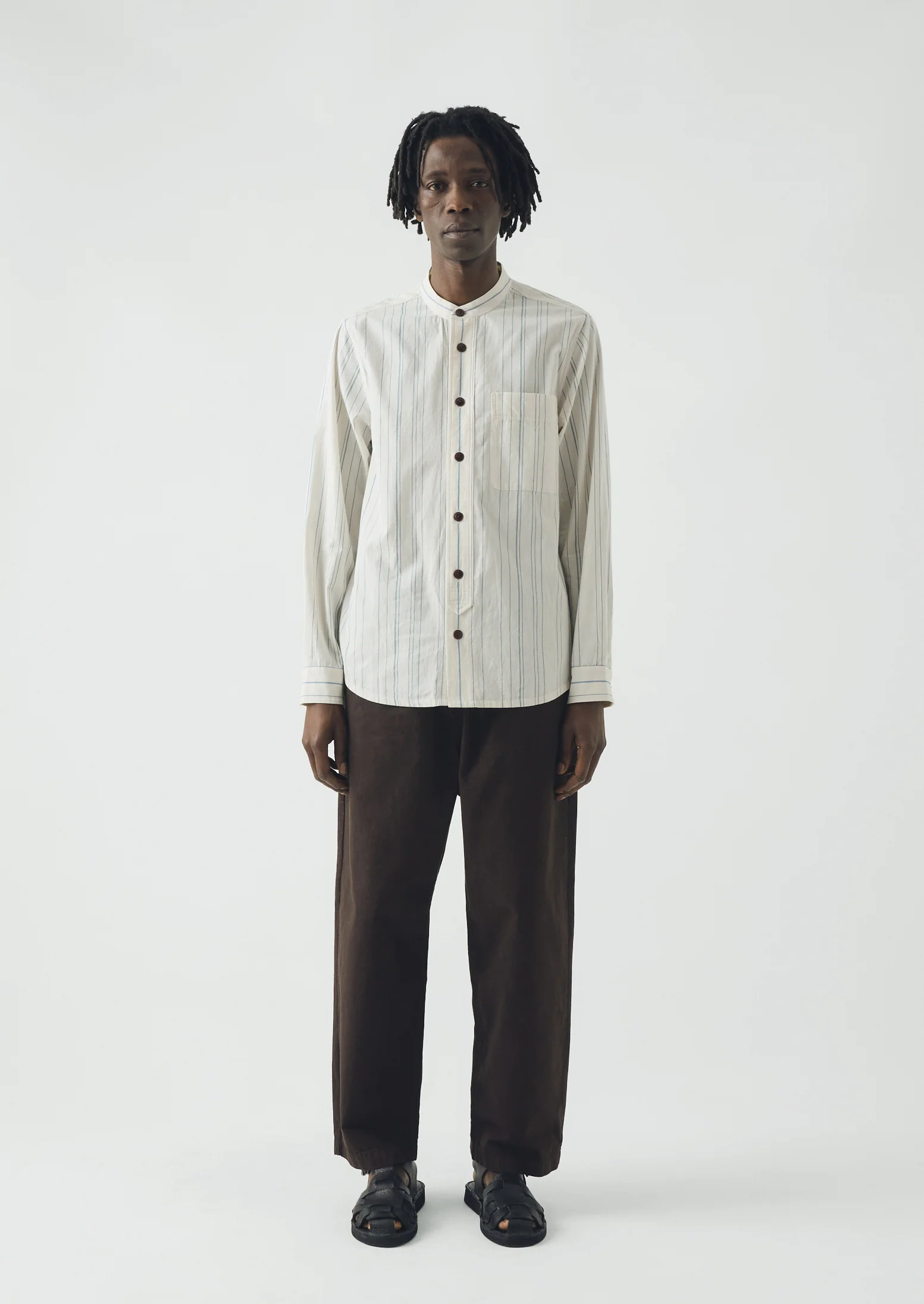 Jasper Irregular Stripe Cotton Shirt | Ecru/Cobalt - Image 2