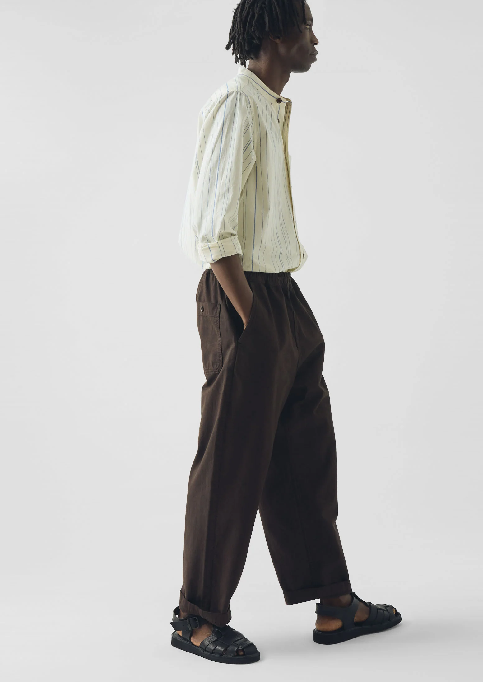 Jasper Irregular Stripe Cotton Shirt | Ecru/Cobalt - Image 4