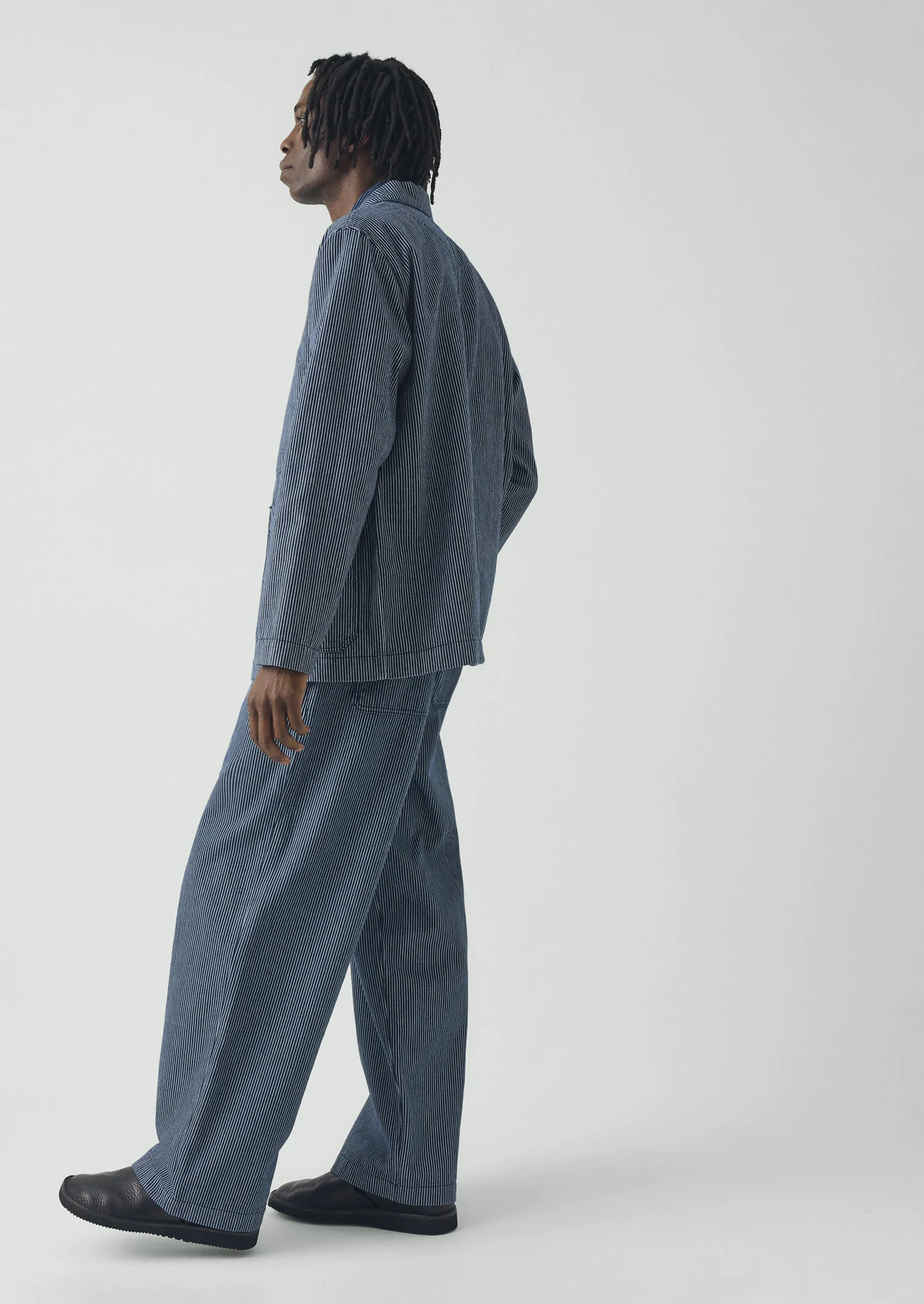 Jude Stripe Wide Leg Denim Trousers | Ecru/Indigo - Image 4