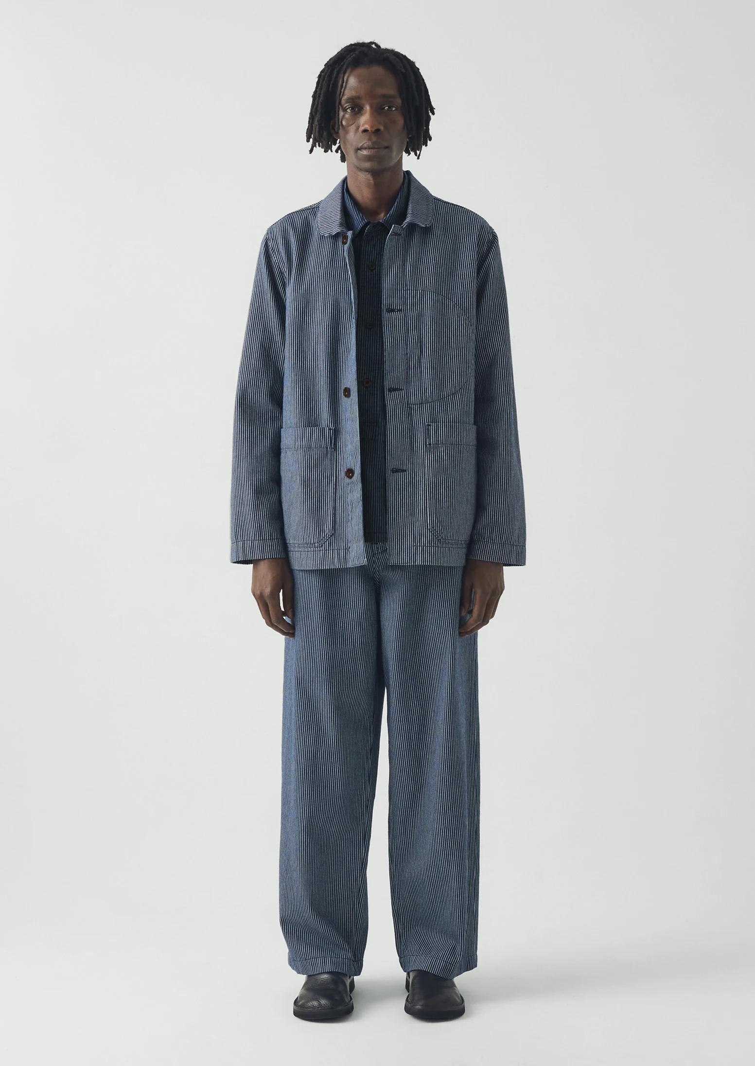 Jude Stripe Wide Leg Denim Trousers | Ecru/Indigo - Image 5