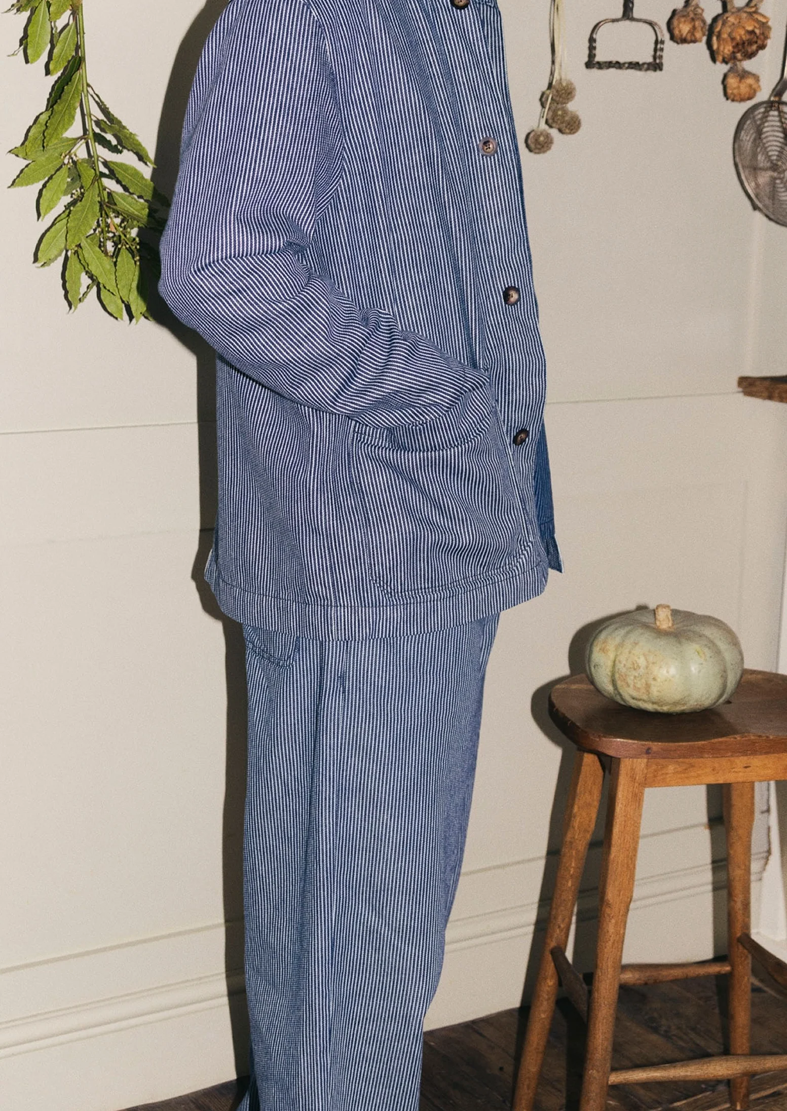 Jude Stripe Wide Leg Denim Trousers | Ecru/Indigo - Image 7