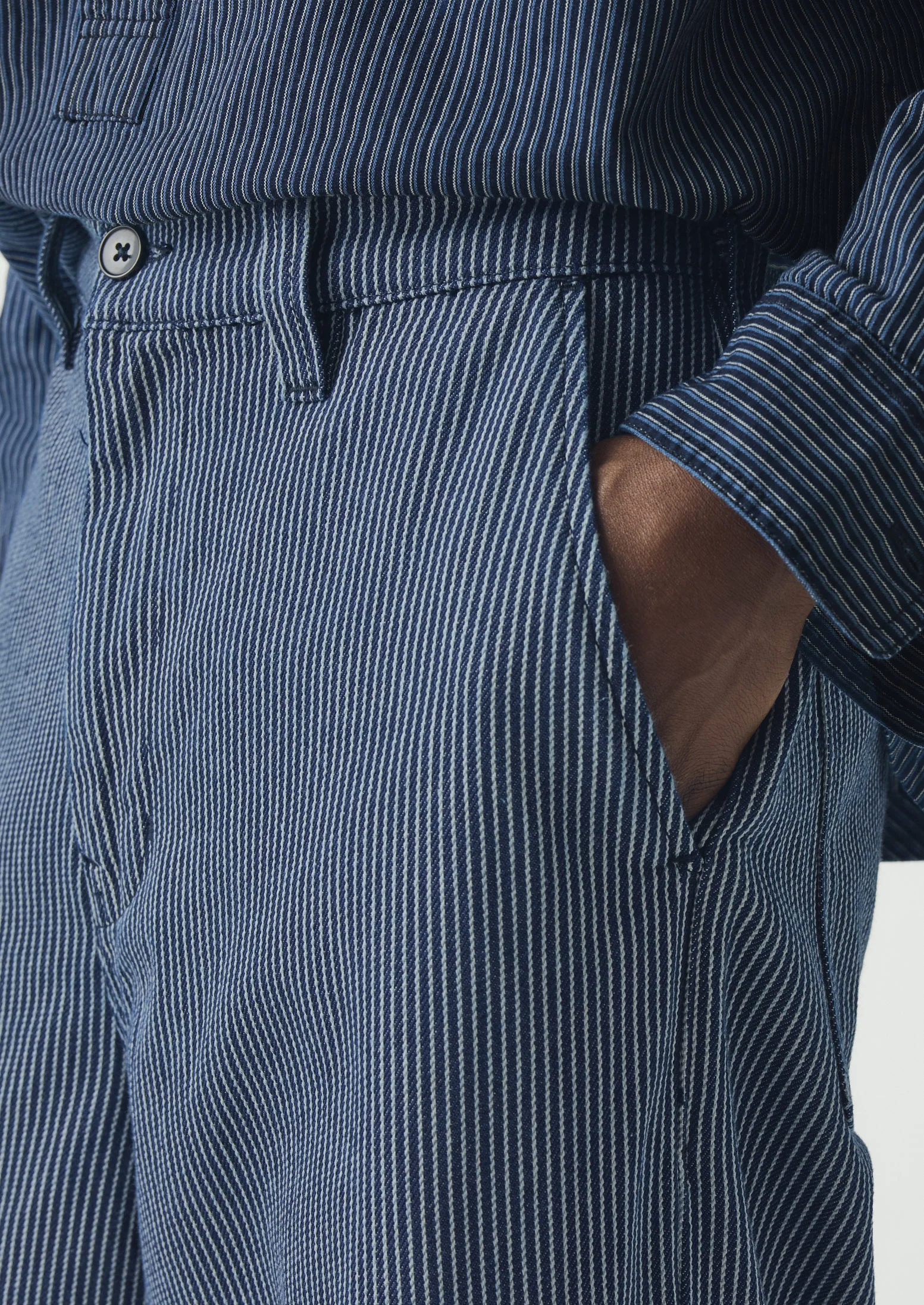 Jude Stripe Wide Leg Denim Trousers | Ecru/Indigo - Image 8