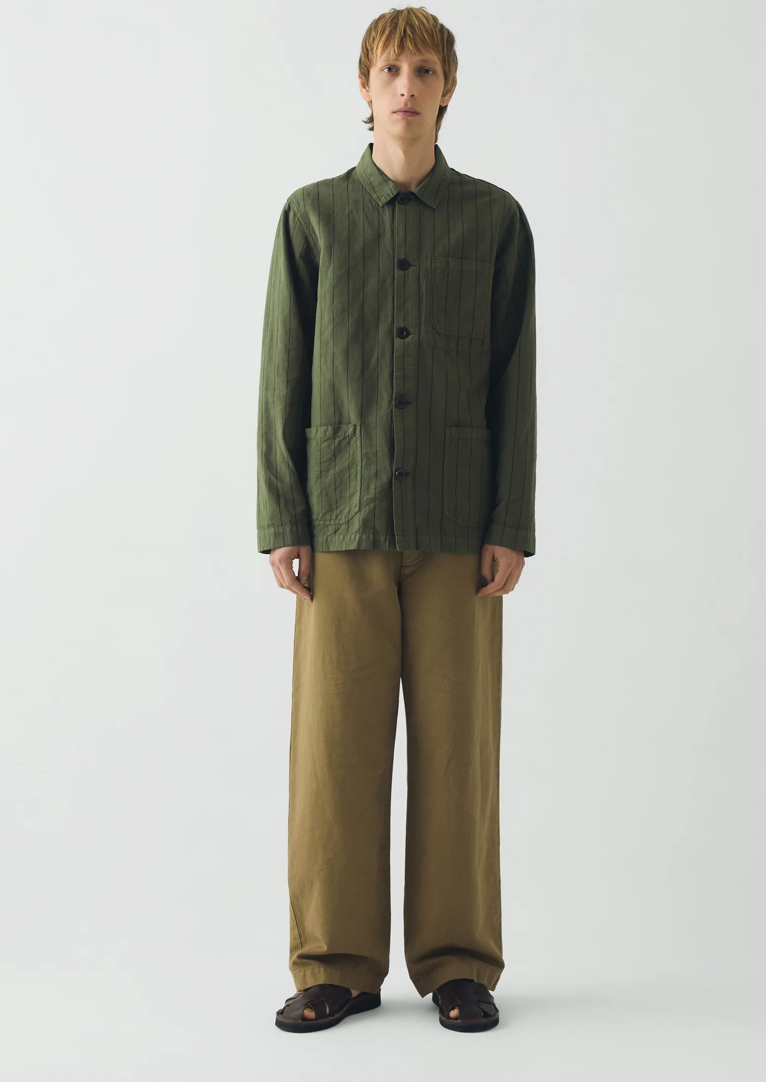 Jude Wide Leg Cotton Twill Trousers | Olive Leaf - Image 2
