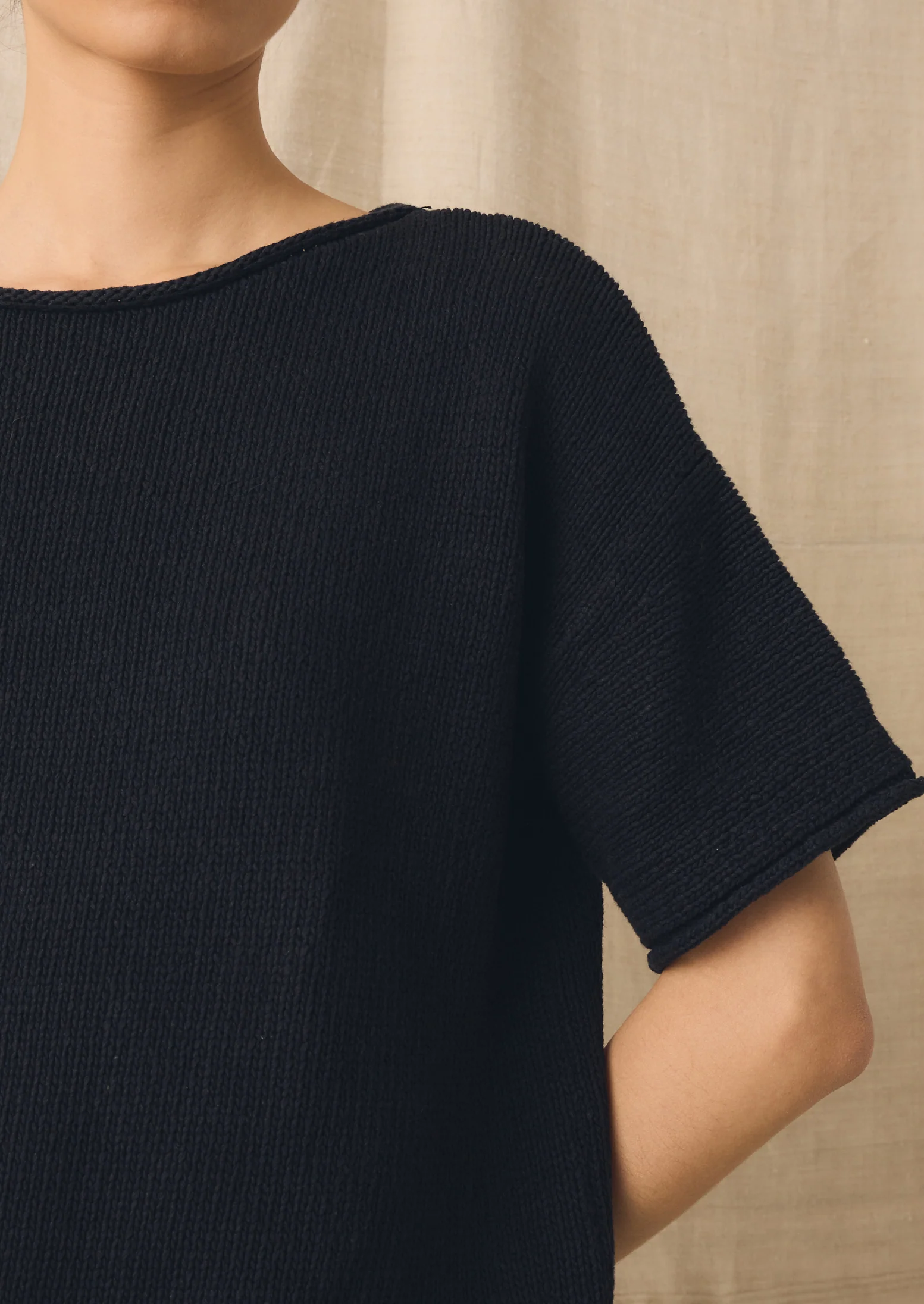 Knitted Cotton Linen Tee | Slate - Image 3