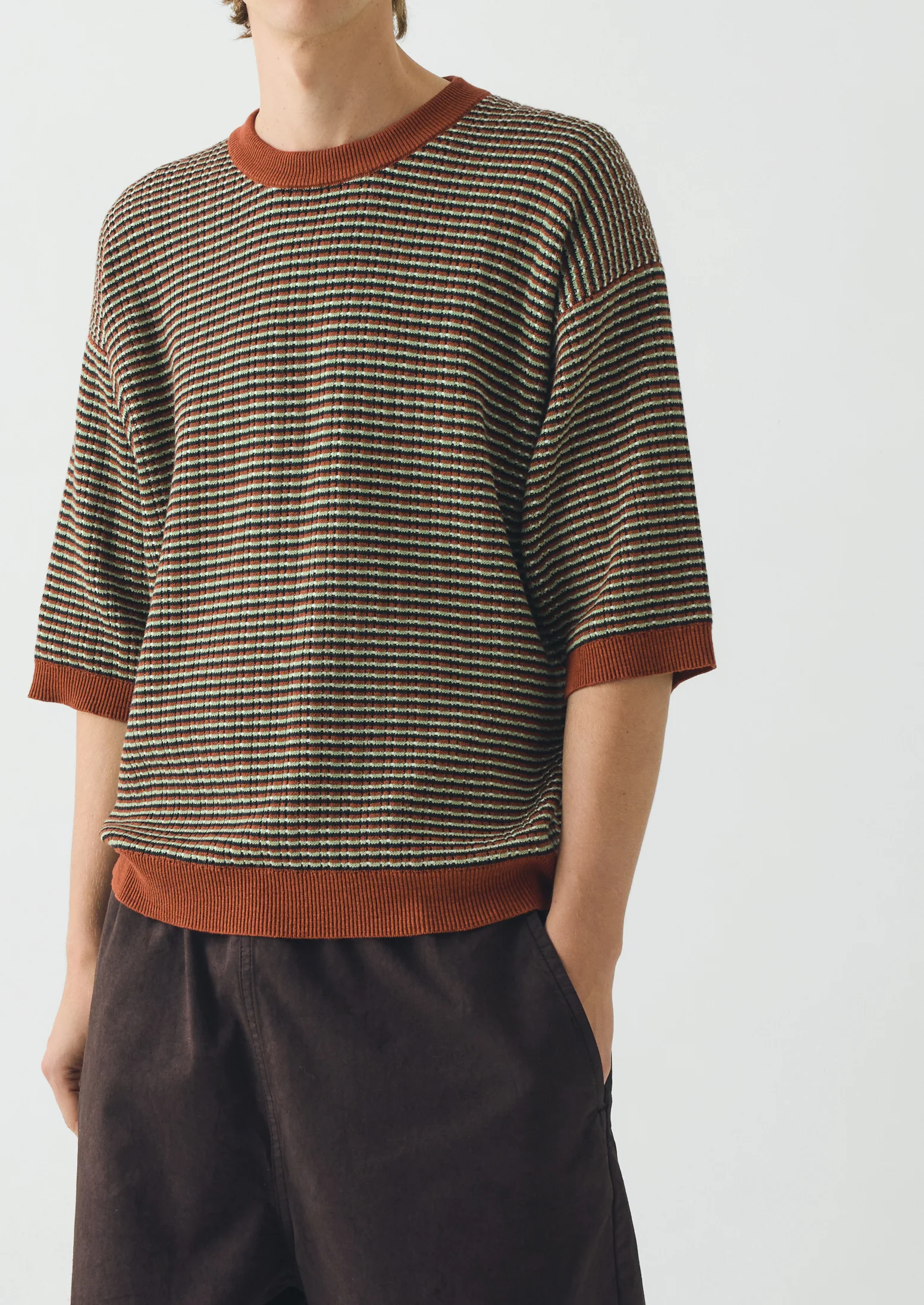 Knitted Cotton Tee | Green Multi - Image 2