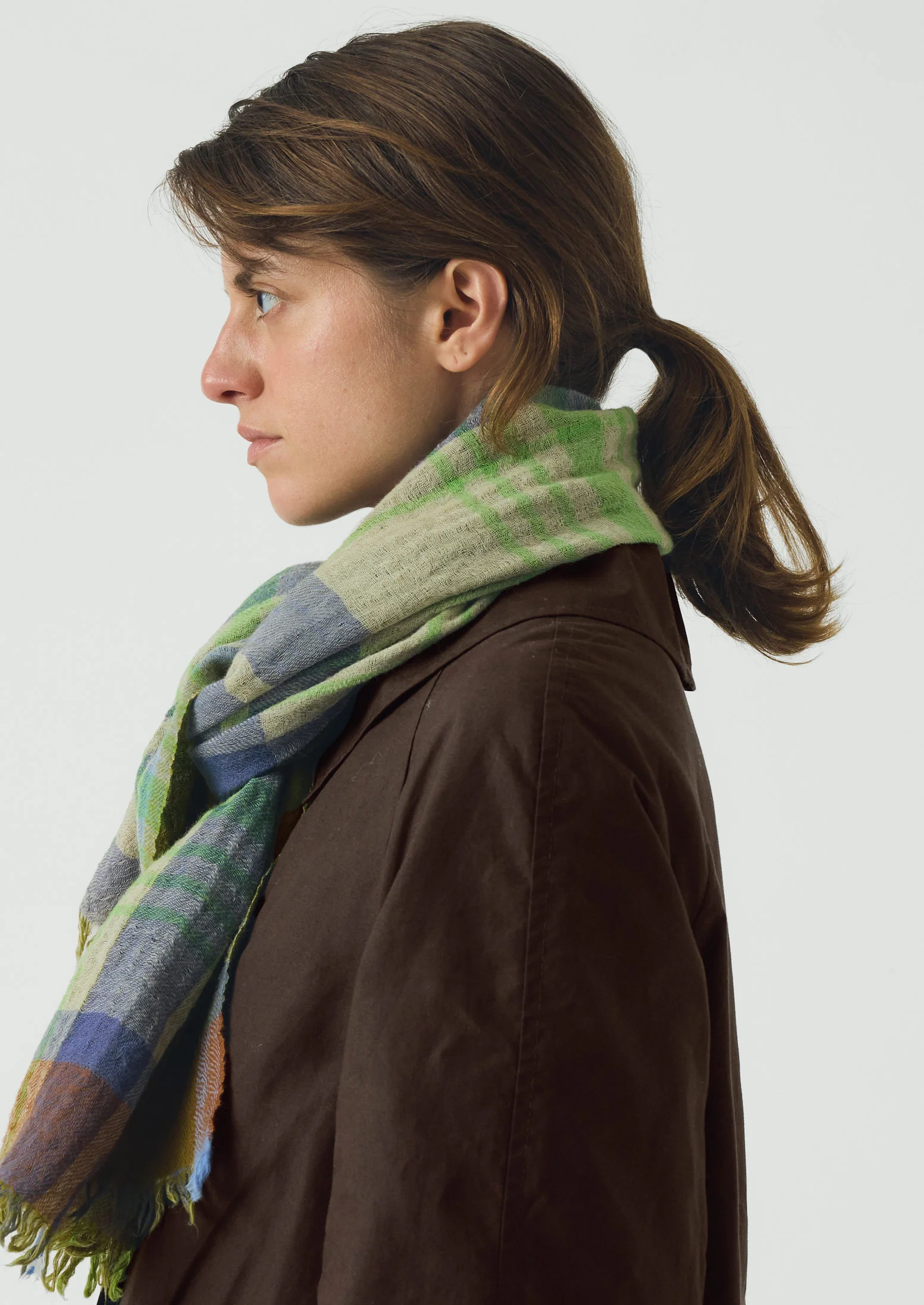 Large Check Boiled Wool Scarf | Soya/Multi - Image 2