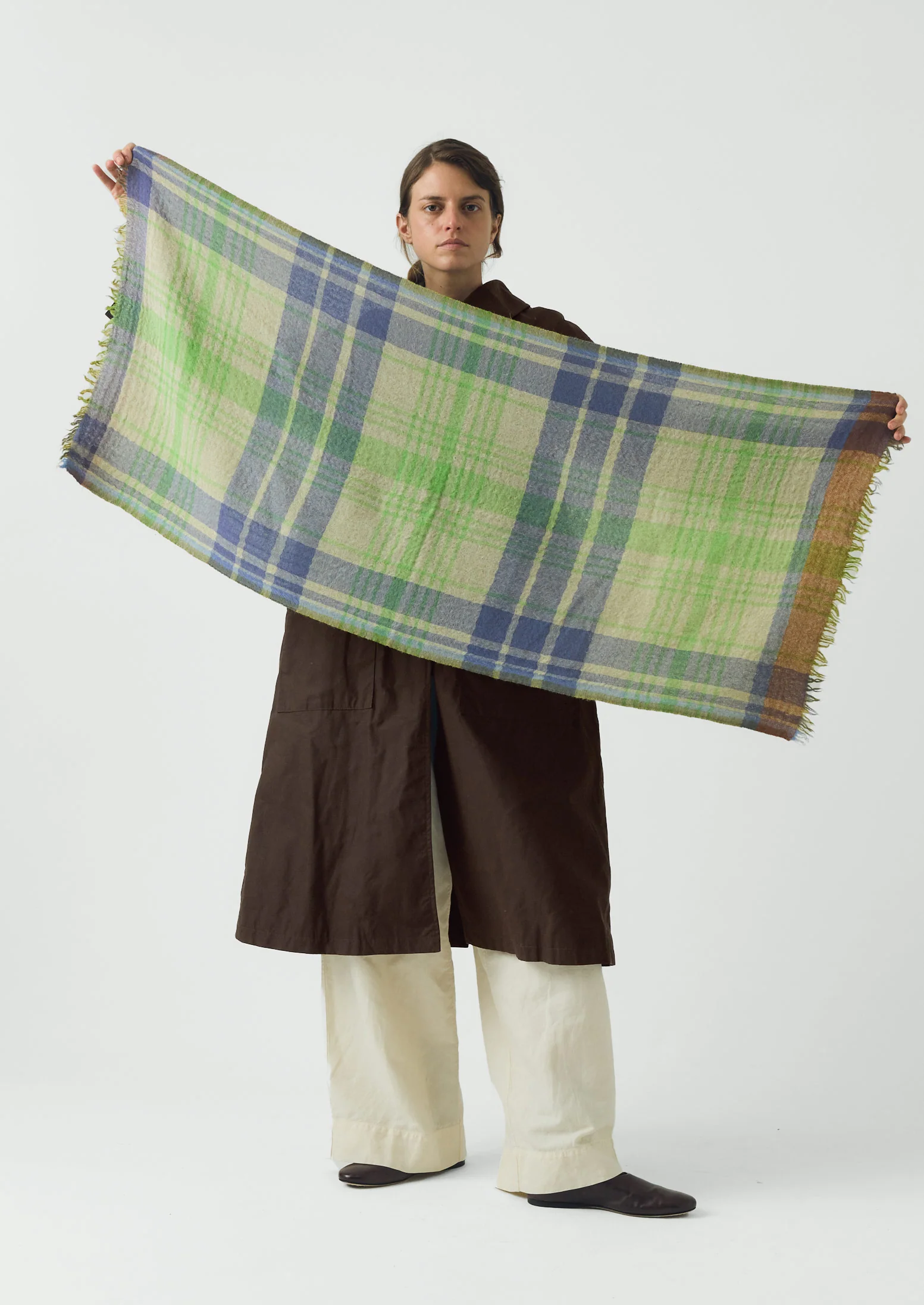 Large Check Boiled Wool Scarf | Soya/Multi - Image 3