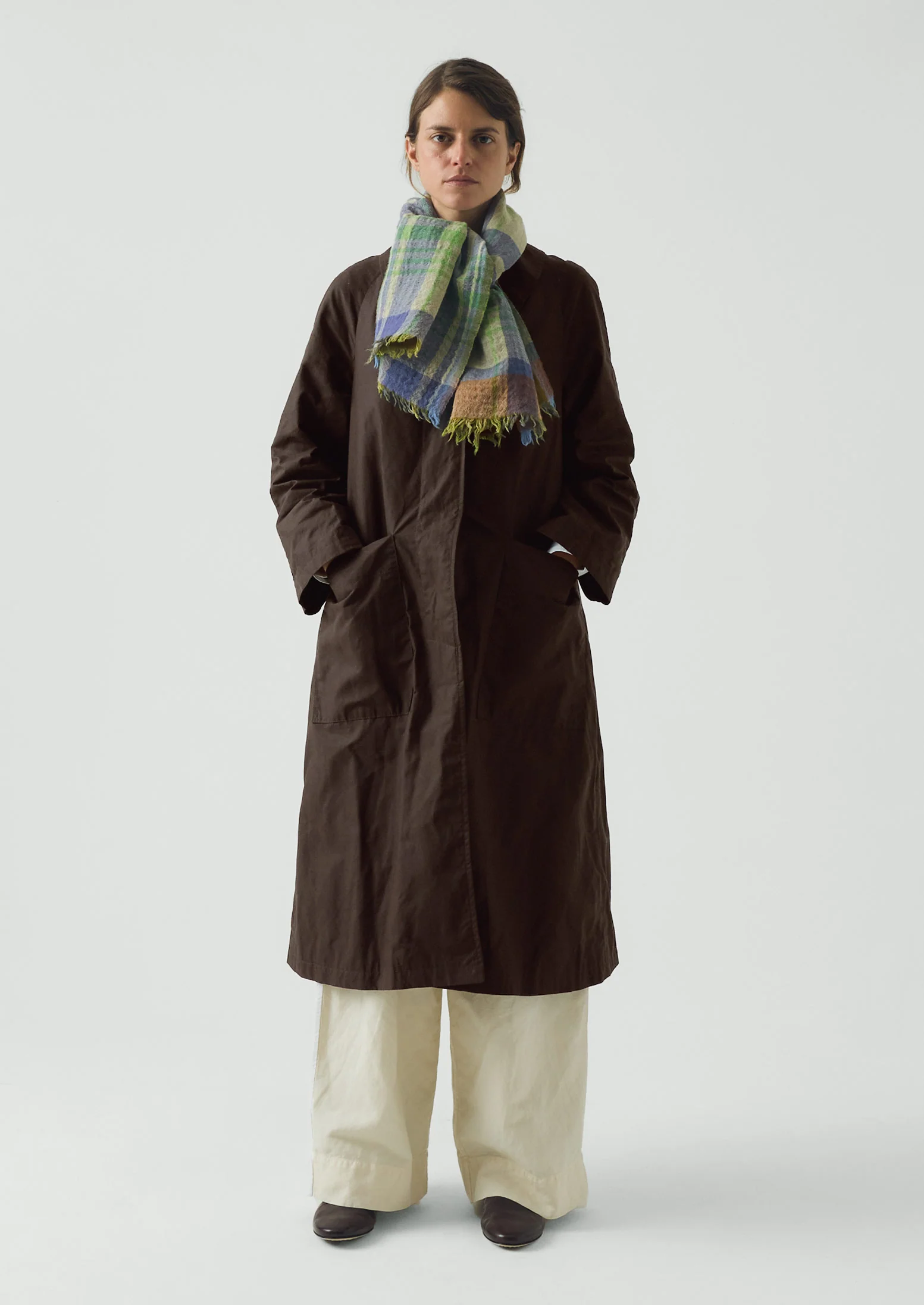 Large Check Boiled Wool Scarf | Soya/Multi - Image 4