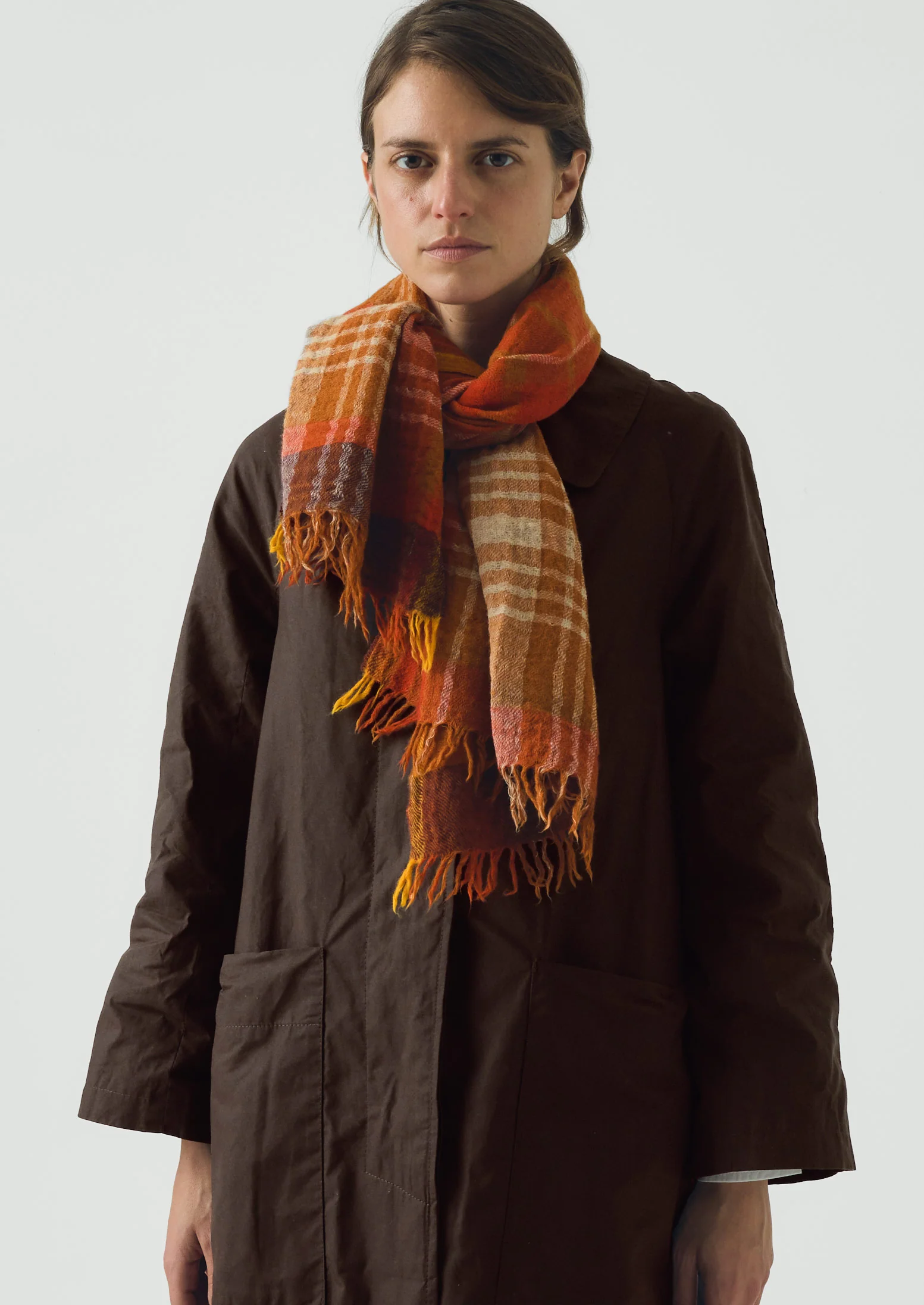 Large Check Boiled Wool Scarf | Spice - Image 2