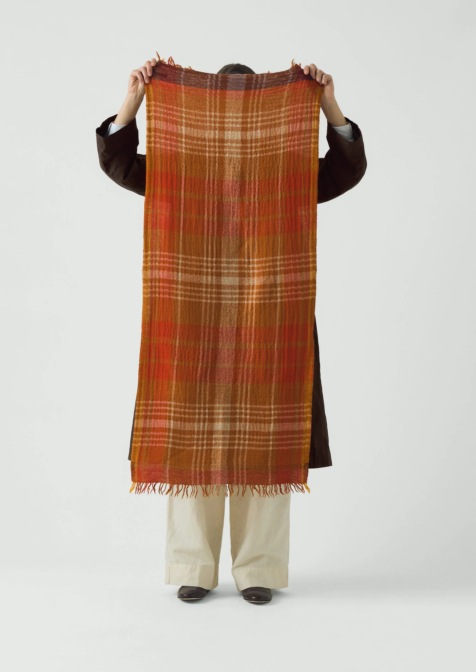Large Check Boiled Wool Scarf | Spice - Image 3