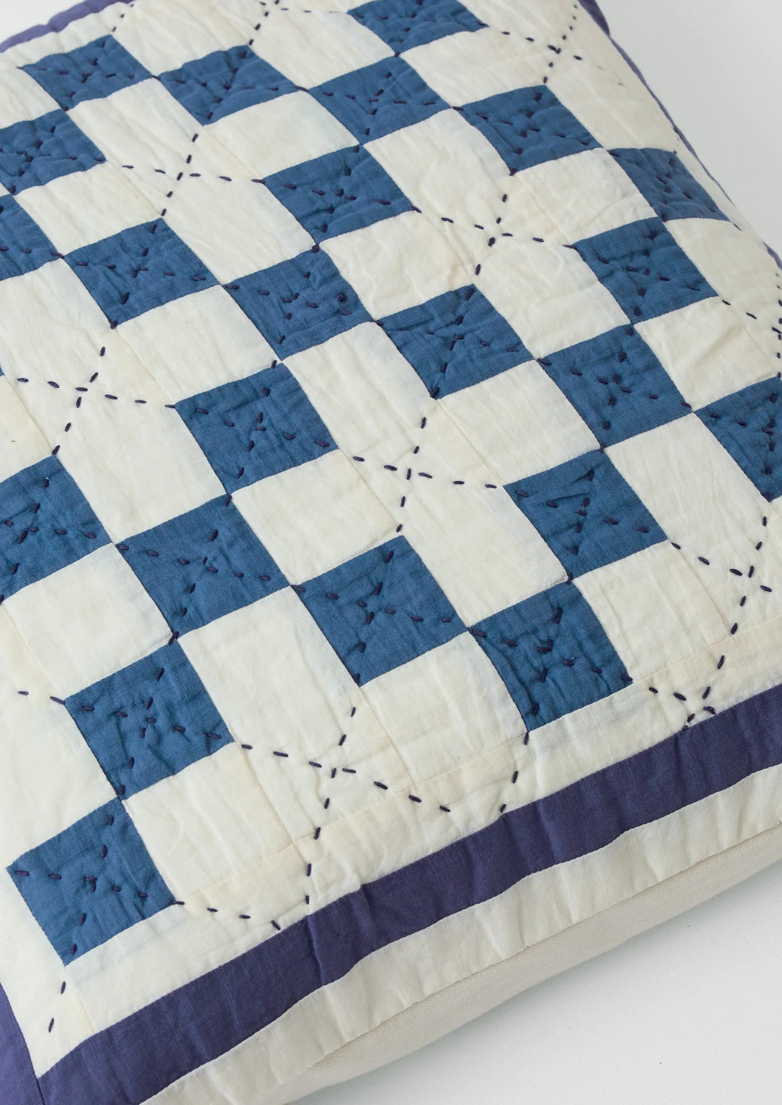 Lattice Patchwork Cushion Cover | Ecru/Aegean Blue - Image 3
