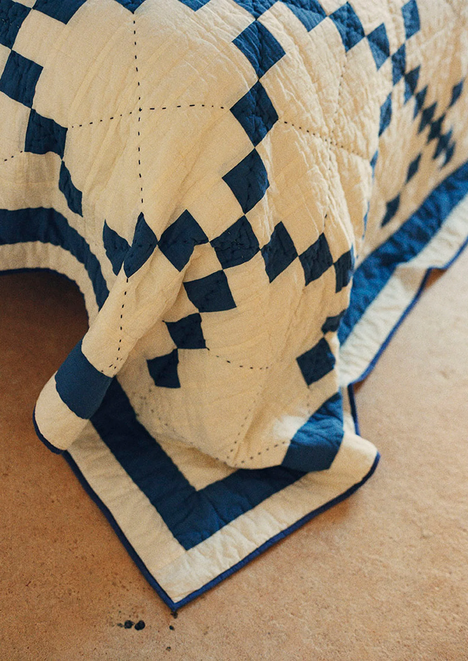 Lattice Patchwork Quilt | Ecru/Aegean Blue - Image 5