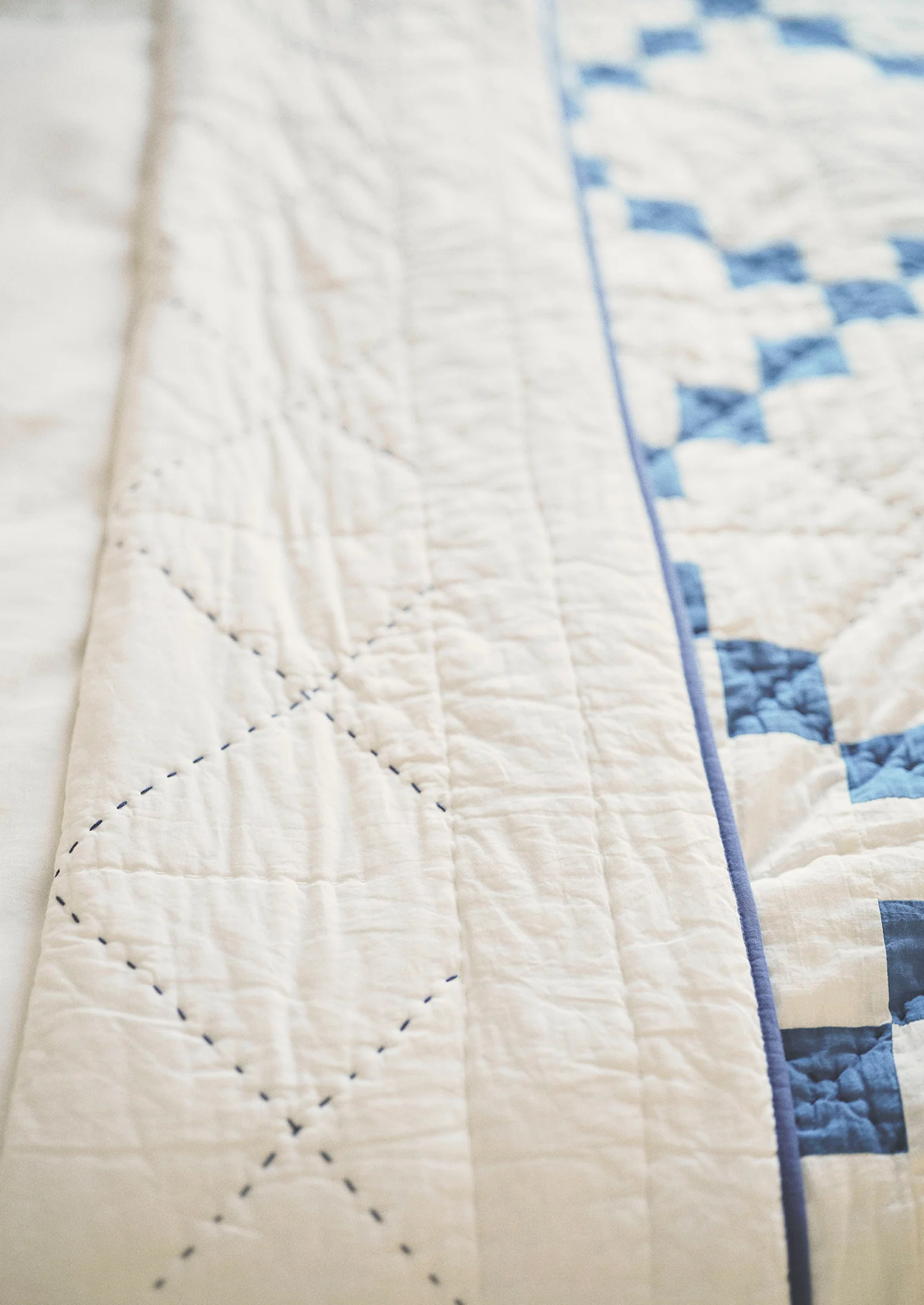 Lattice Patchwork Quilt | Ecru/Aegean Blue - Image 7