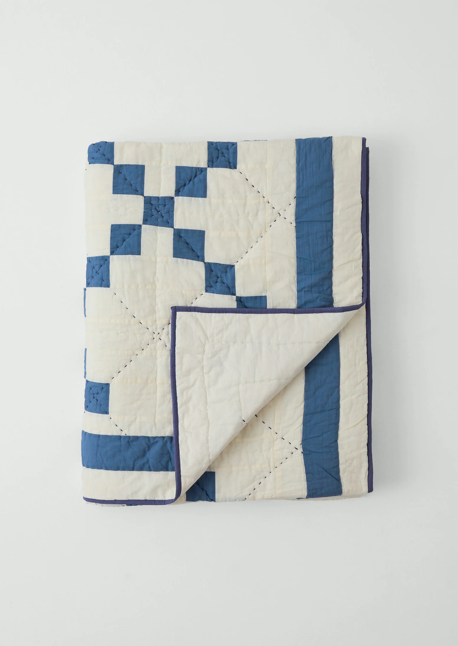 Lattice Patchwork Quilt | Ecru/Aegean Blue - Image 8