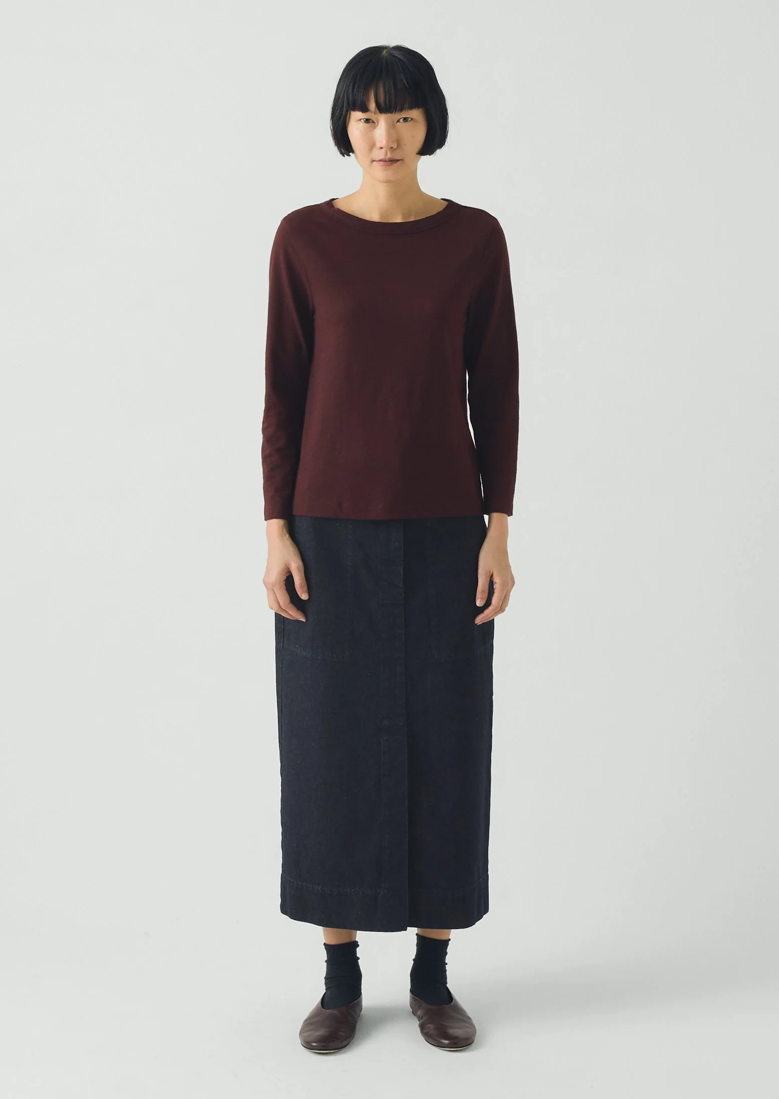 Lia Cotton Boat Neck Tee | Beetroot - Image 4