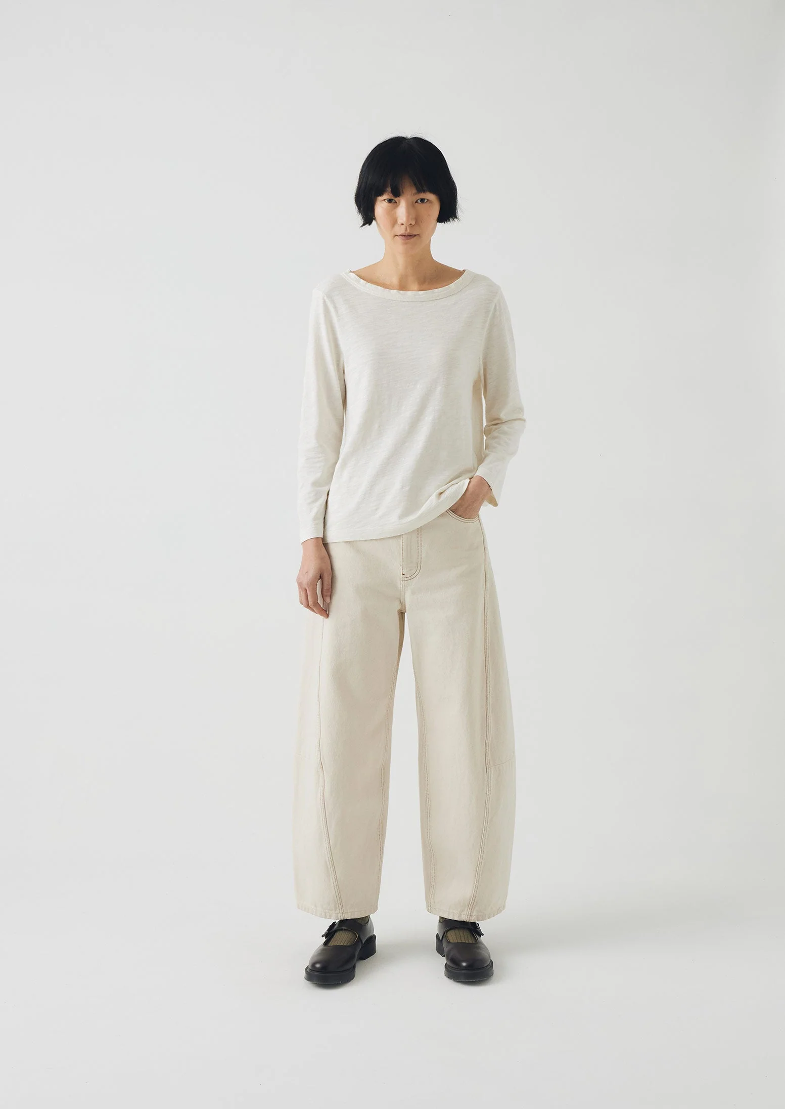Lia Cotton Boat Neck Tee | Chalk - Image 2