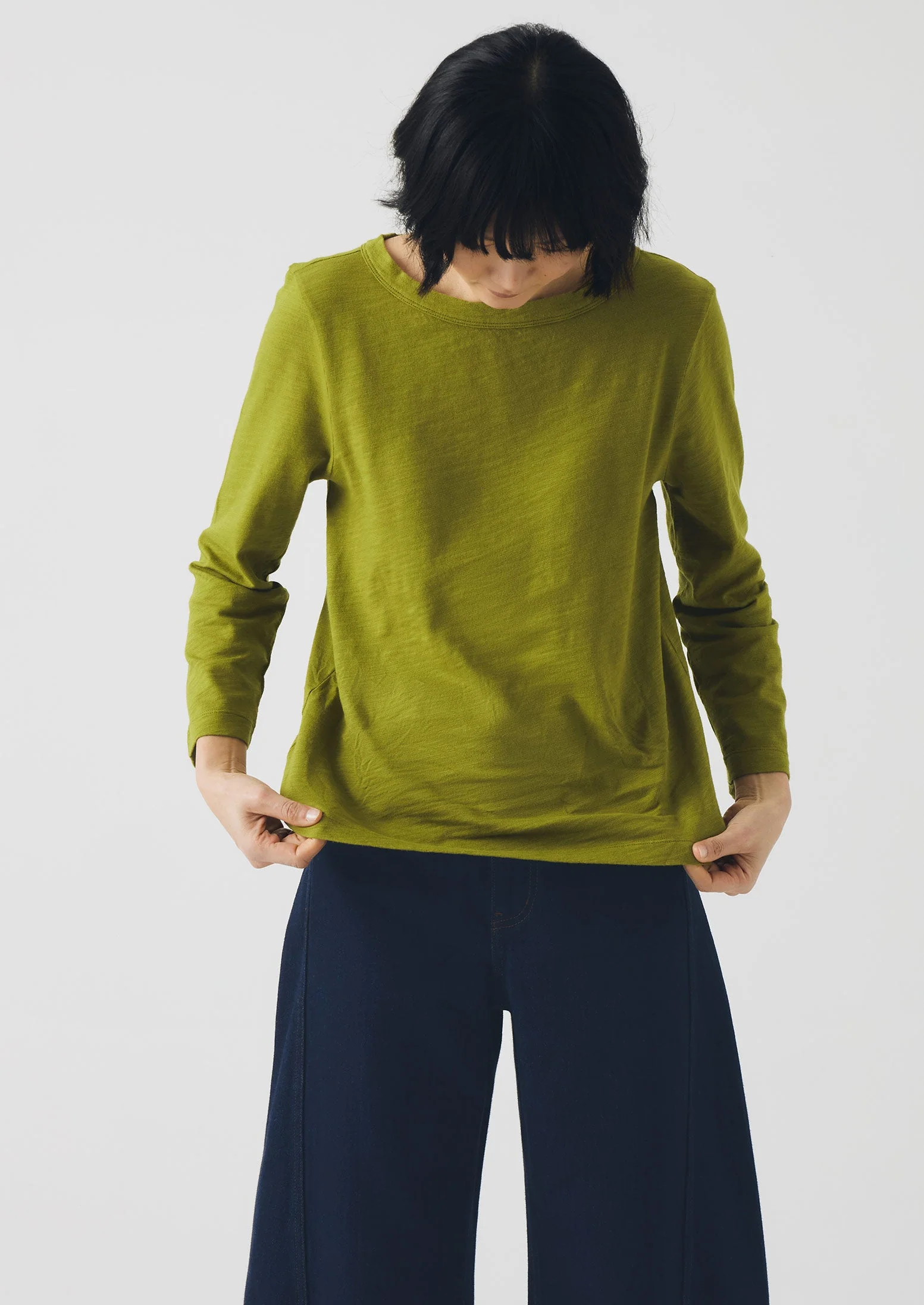 Lia Garment Dyed Boat Neck Tee | Pea Shoot - Image 2