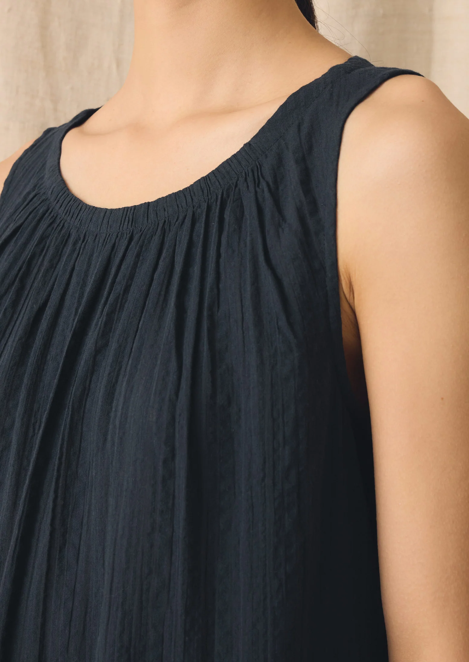 Lightweight Cotton Seersucker Dress | Navy - Image 5