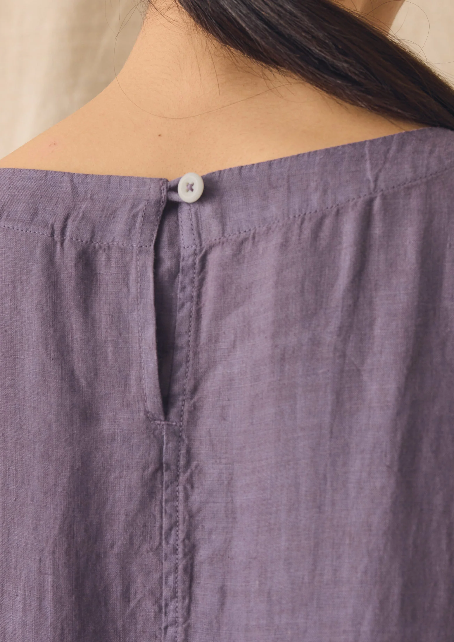 Lightweight Linen Gathered Waist Dress | Dark Thistle - Image 3