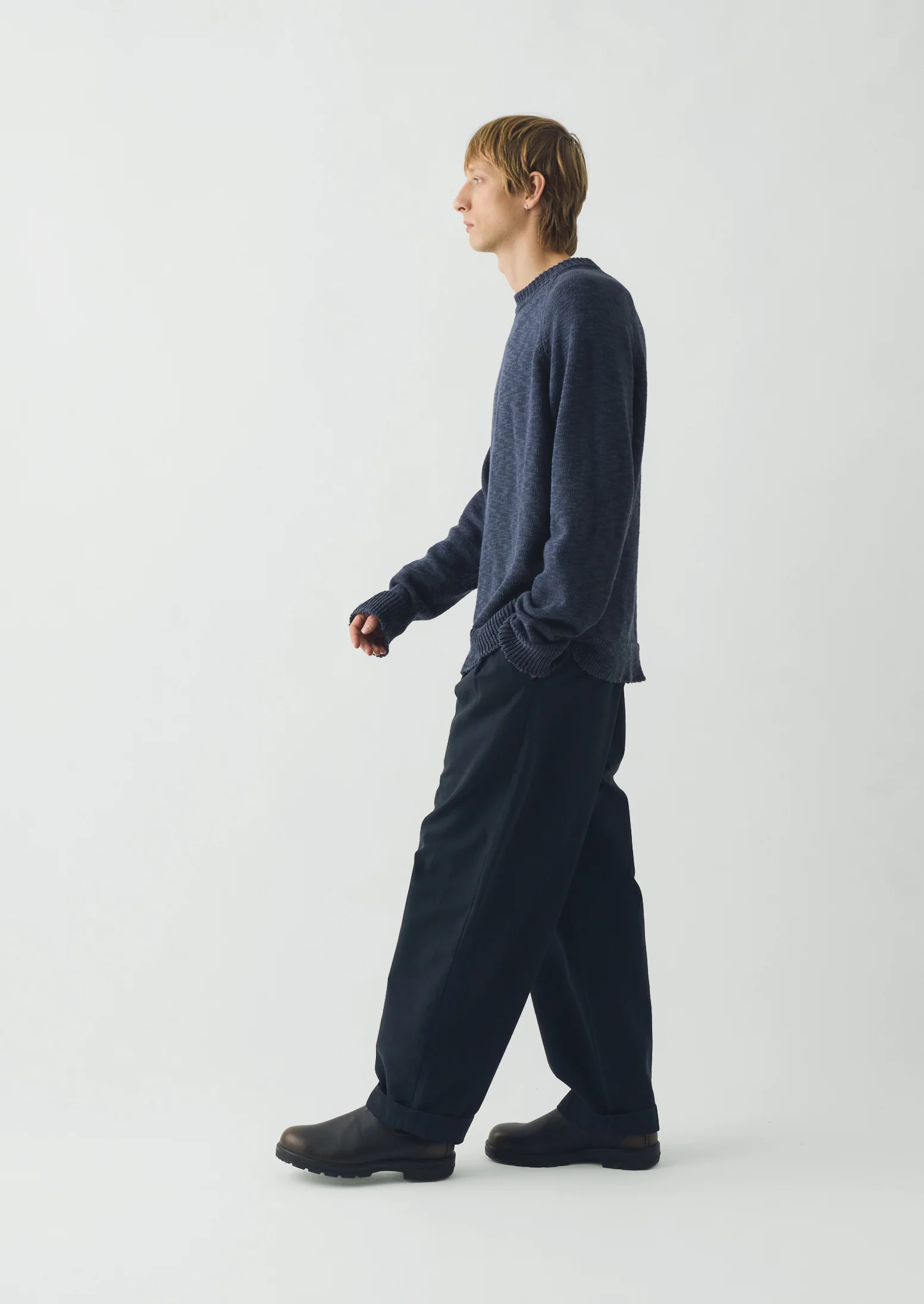 Linen Cotton Crew Neck Sweater | Denim Blue - Image 2