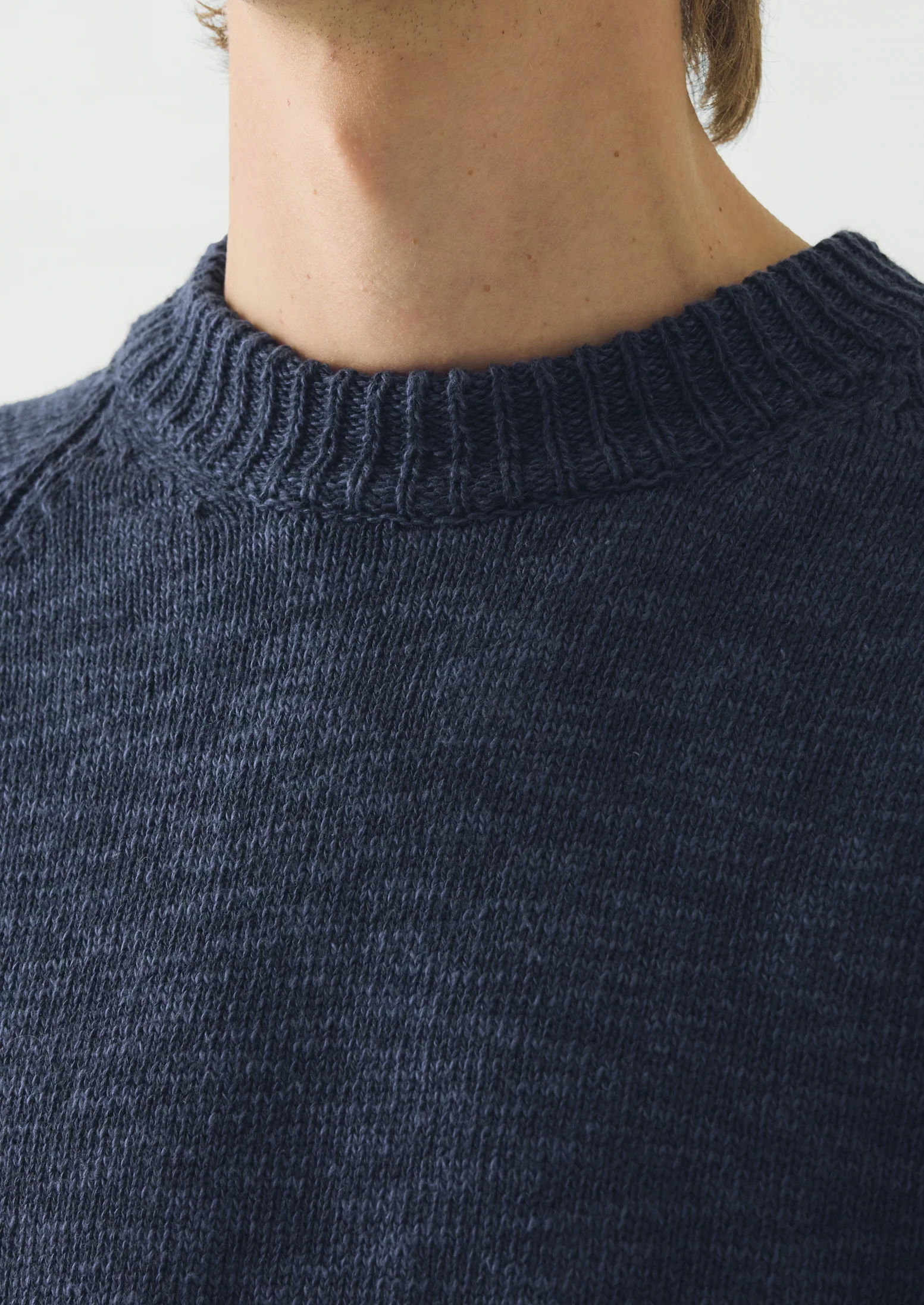 Linen Cotton Crew Neck Sweater | Denim Blue - Image 3
