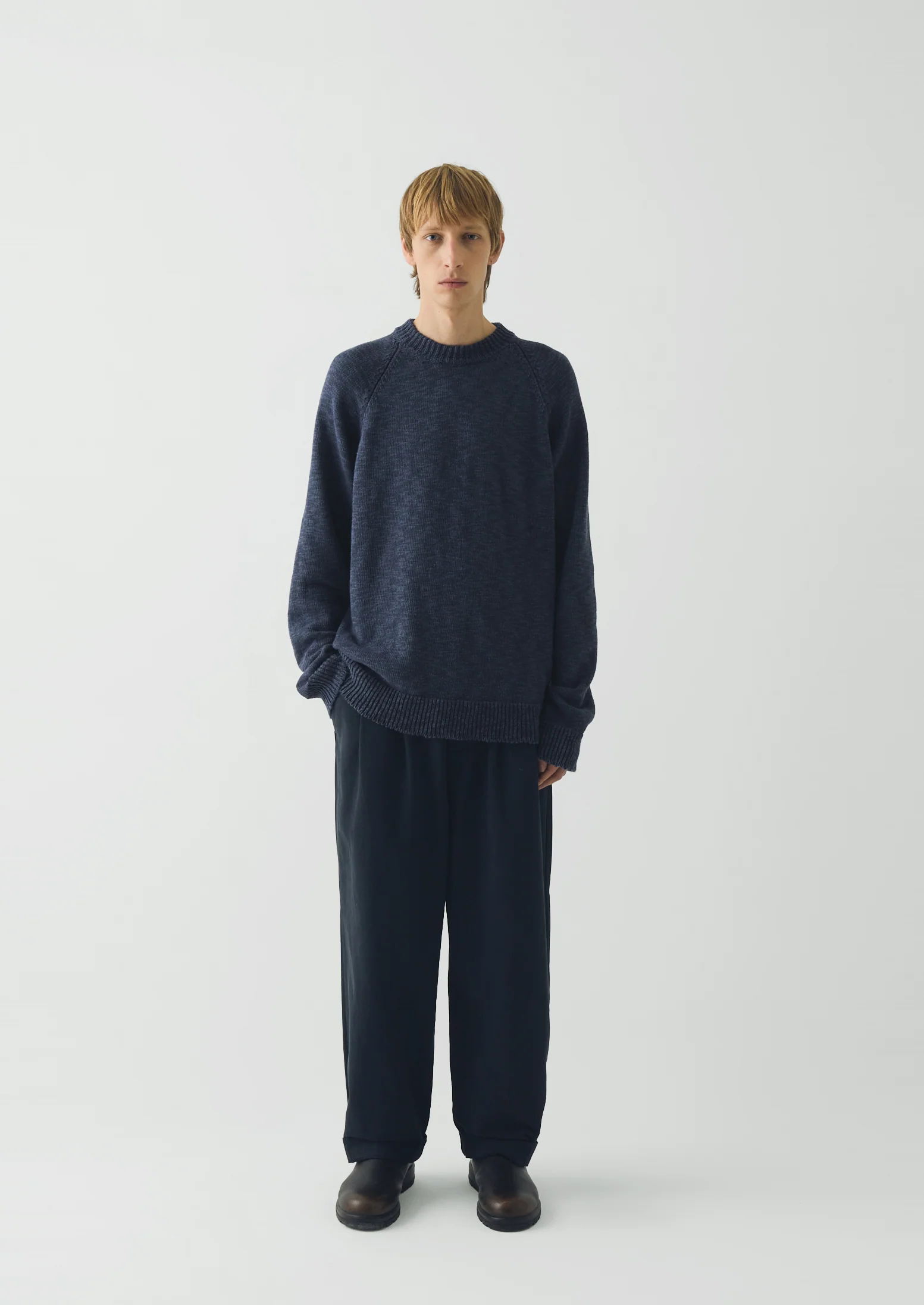 Linen Cotton Crew Neck Sweater | Denim Blue - Image 4
