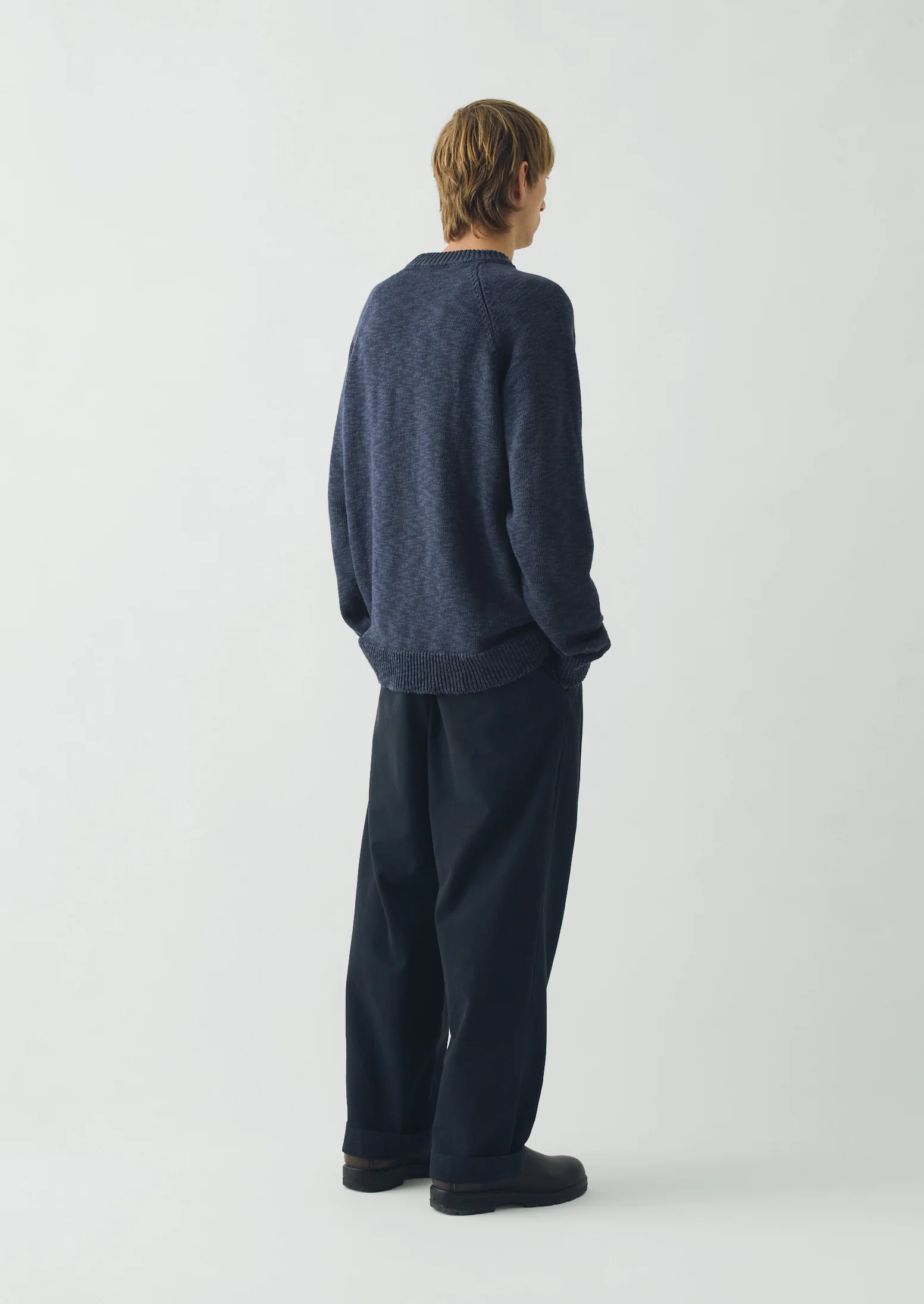 Linen Cotton Crew Neck Sweater | Denim Blue - Image 5