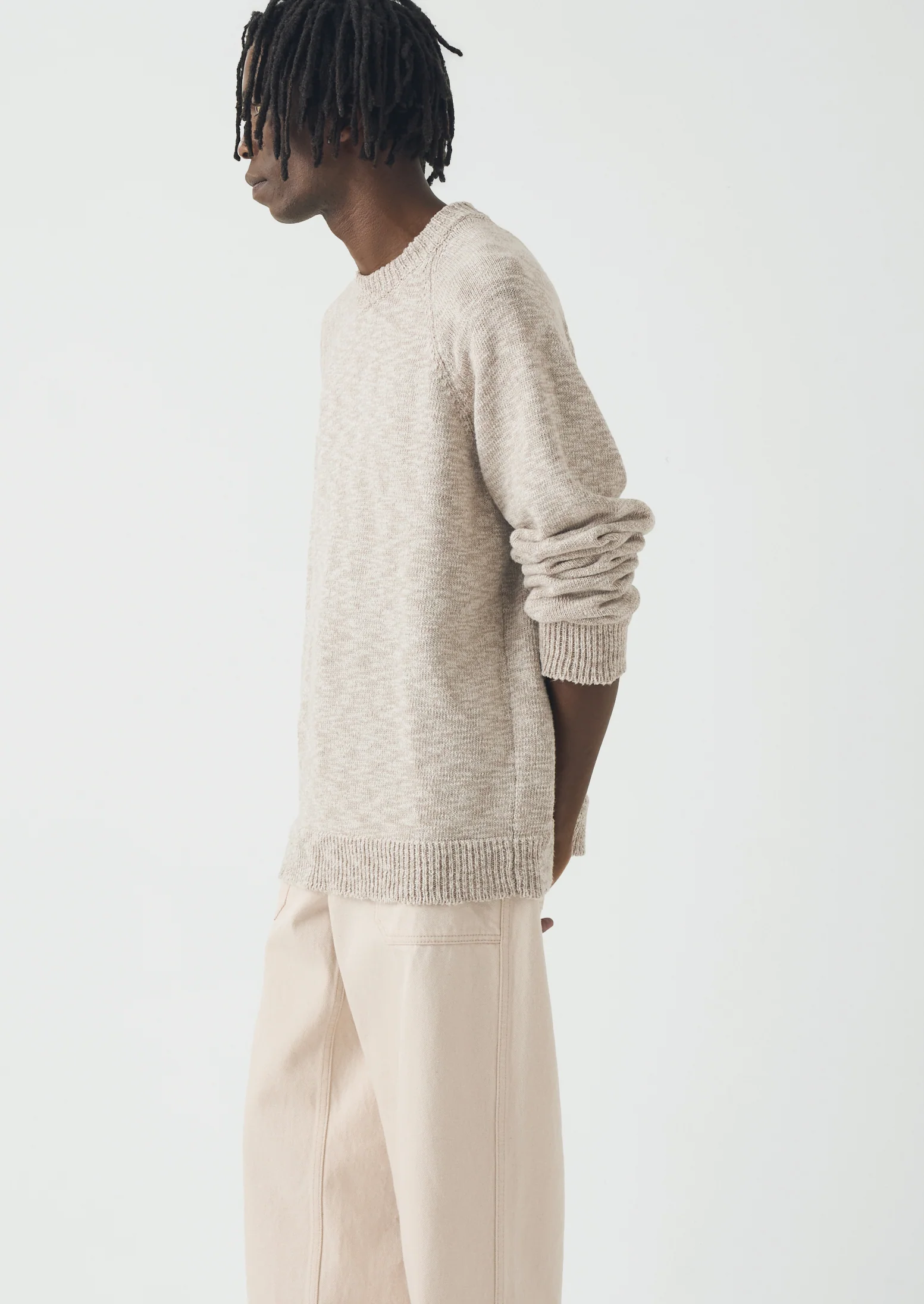 Linen Cotton Crew Neck Sweater | Natural - Image 2