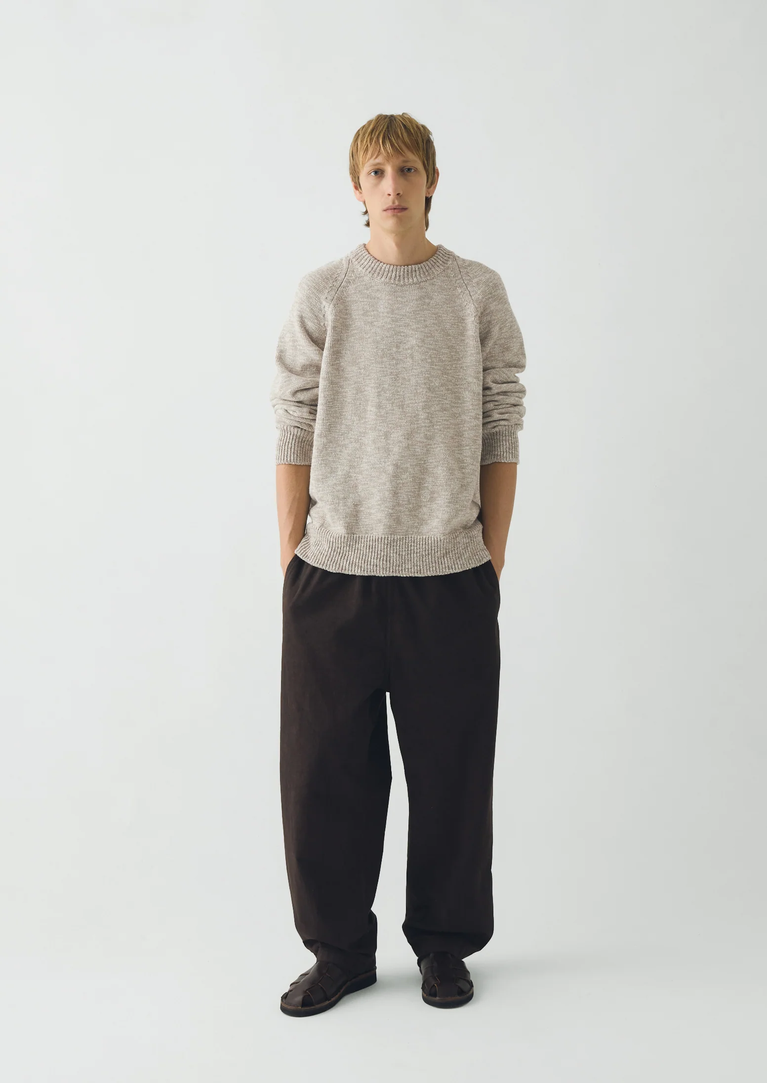 Linen Cotton Crew Neck Sweater | Natural - Image 7