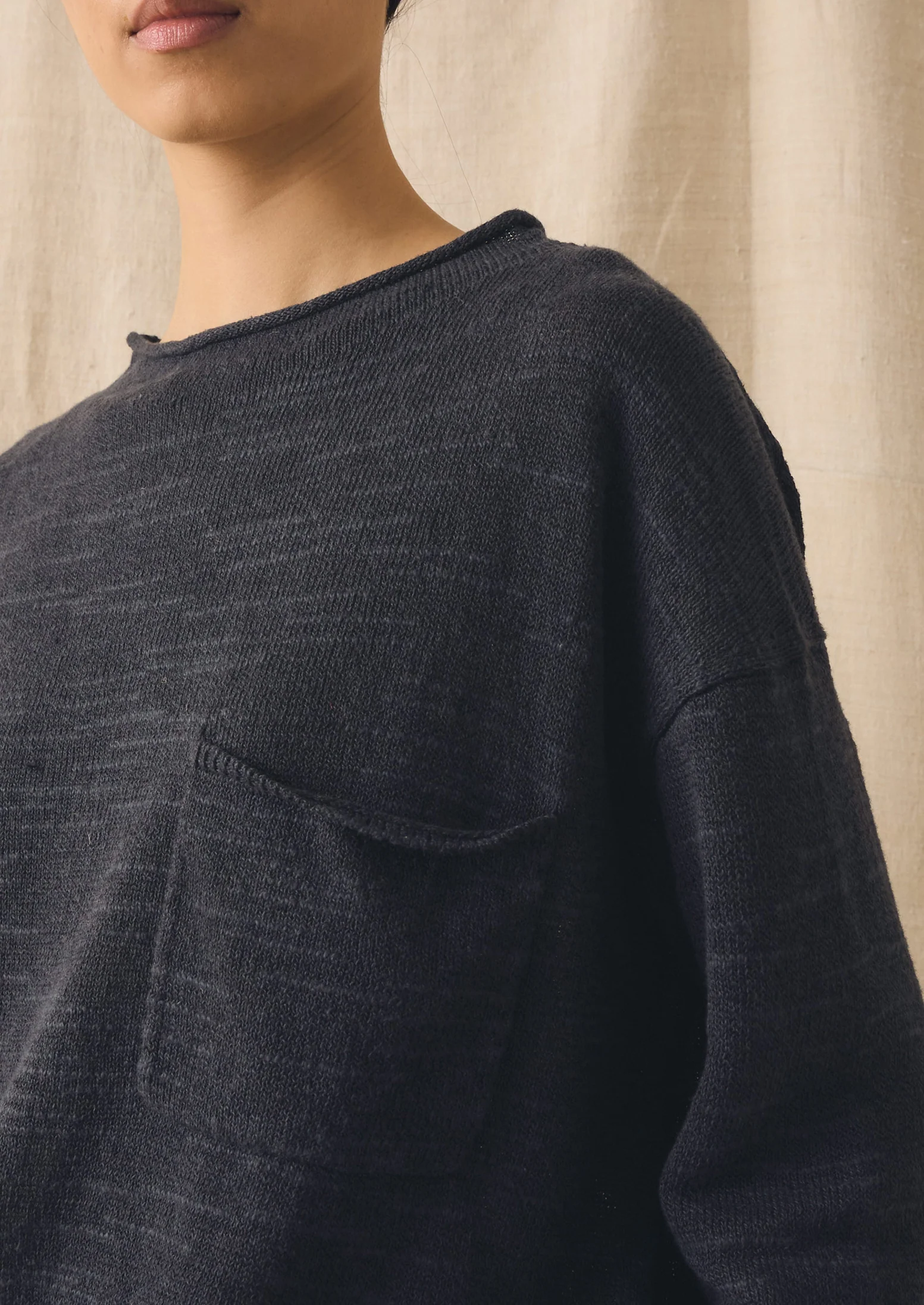 Linen Cotton Fine Knit Sweater | Dark Navy - Image 3