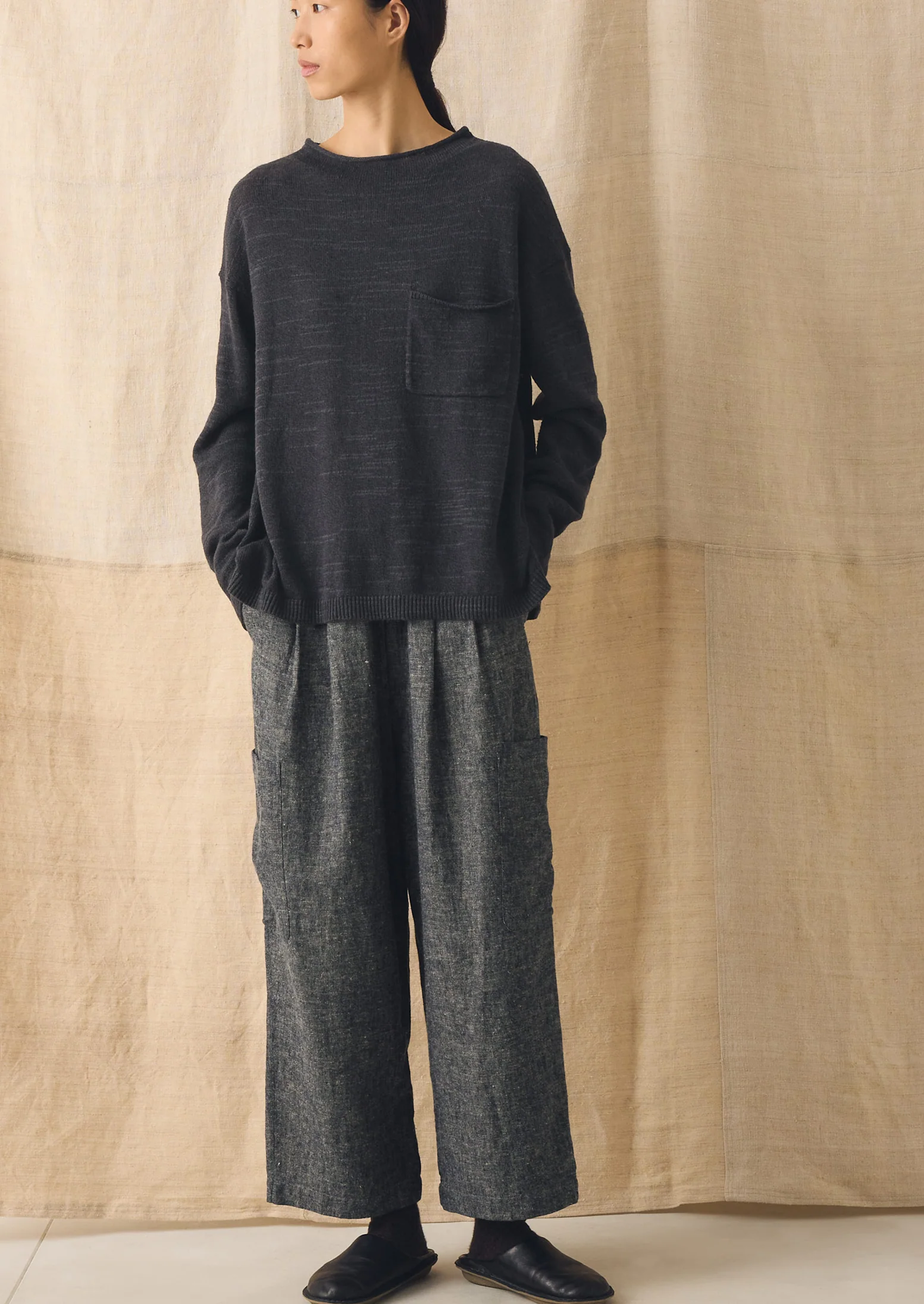 Linen Cotton Fine Knit Sweater | Dark Navy - Image 4