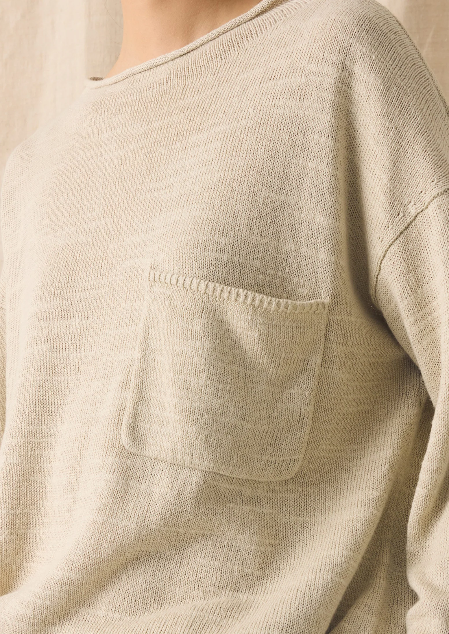 Linen Cotton Fine Knit Sweater | Parchment - Image 3