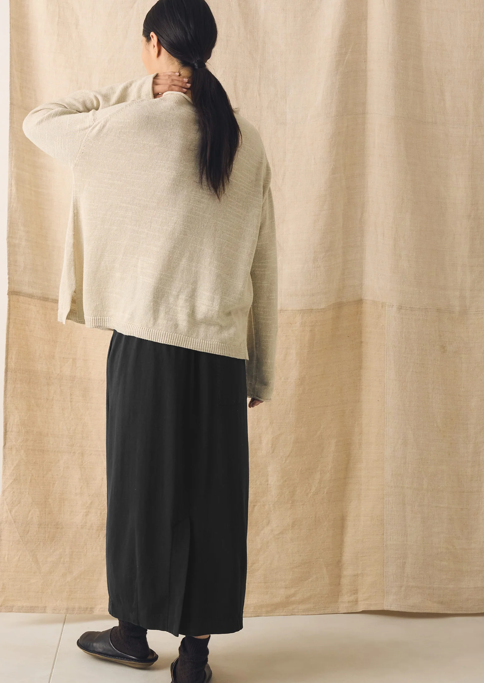 Linen Cotton Fine Knit Sweater | Parchment - Image 5