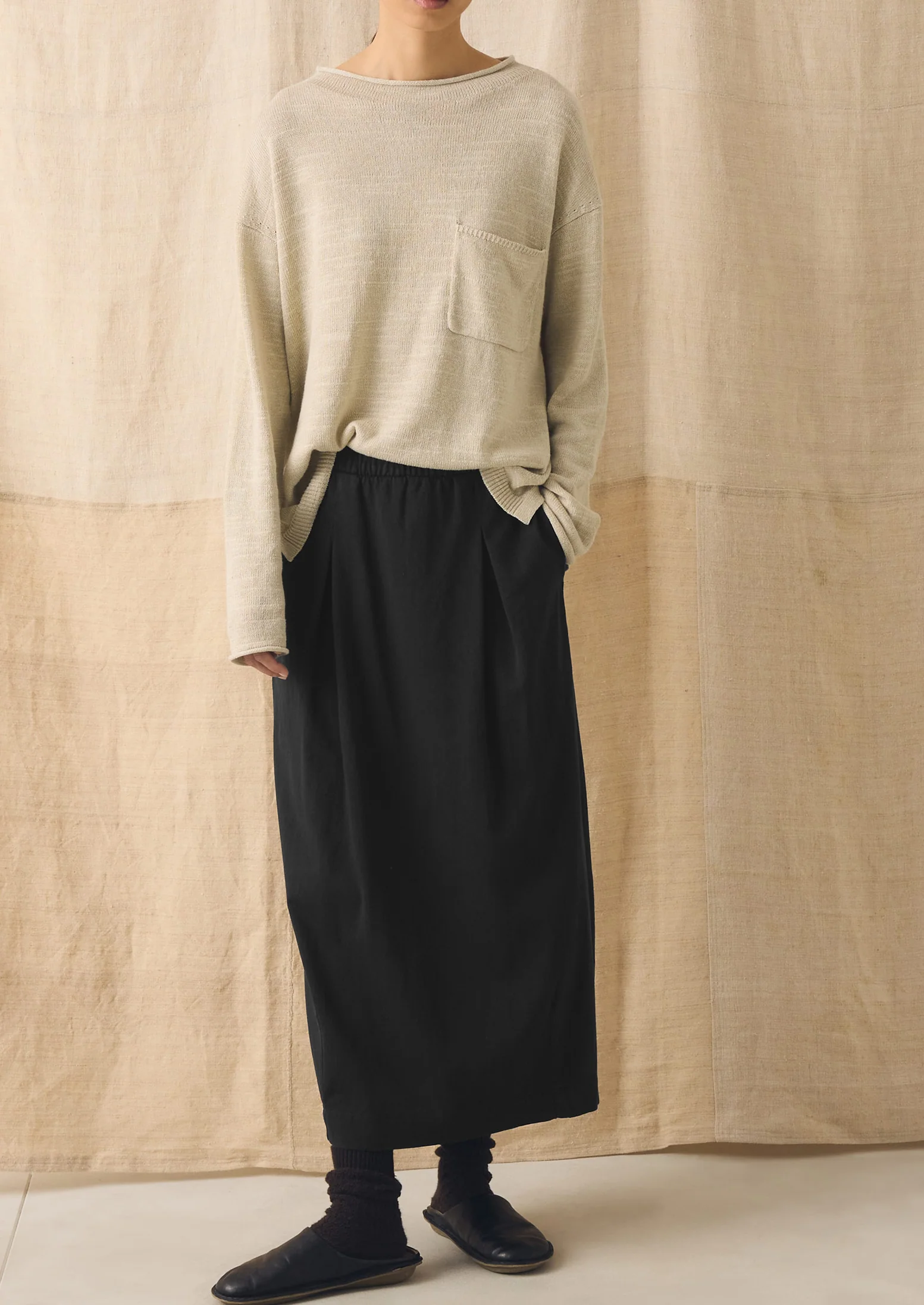 Linen Cotton Fine Knit Sweater | Parchment - Image 6