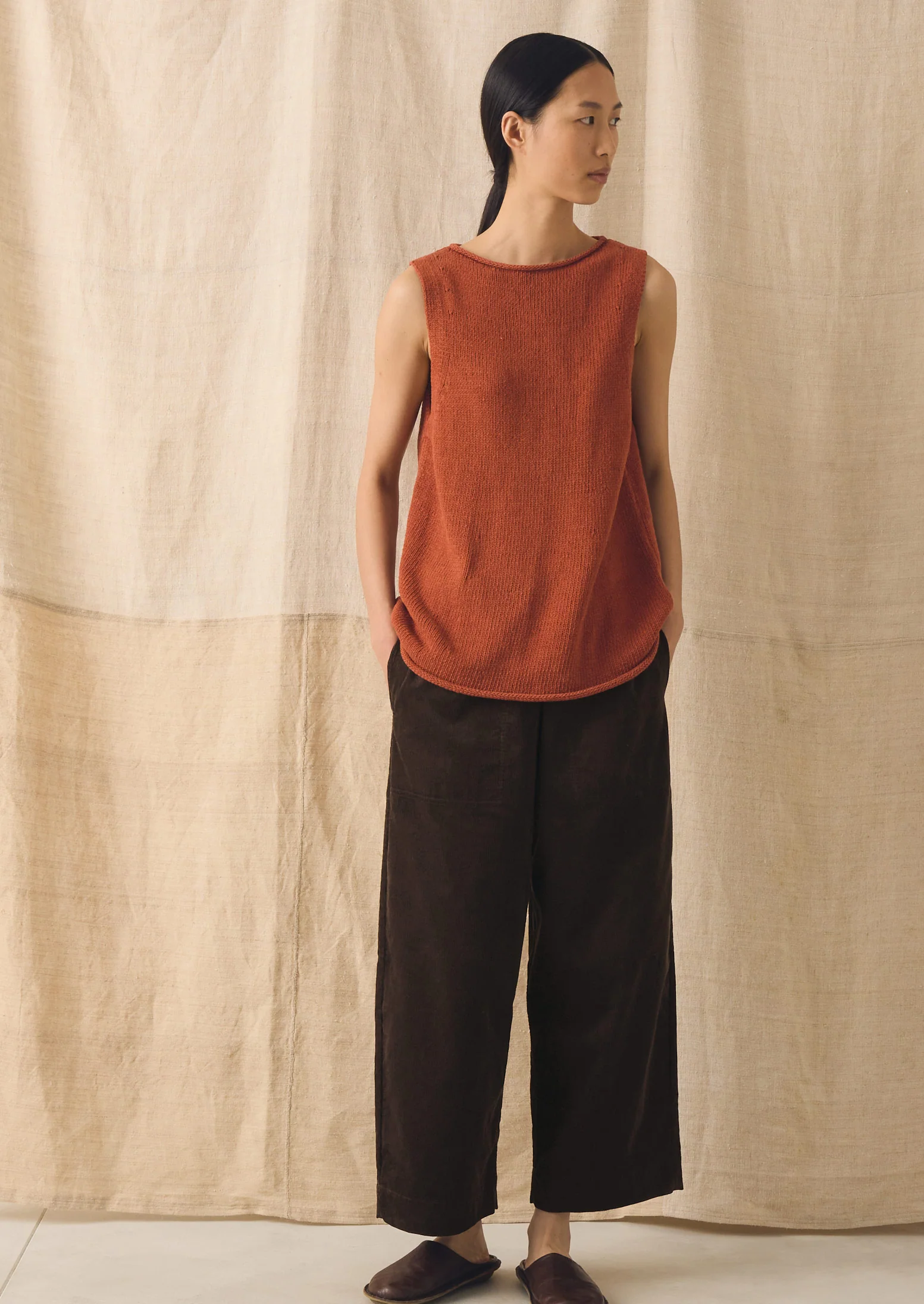 Linen Cotton Knitted Tank | Red Fig - Image 5