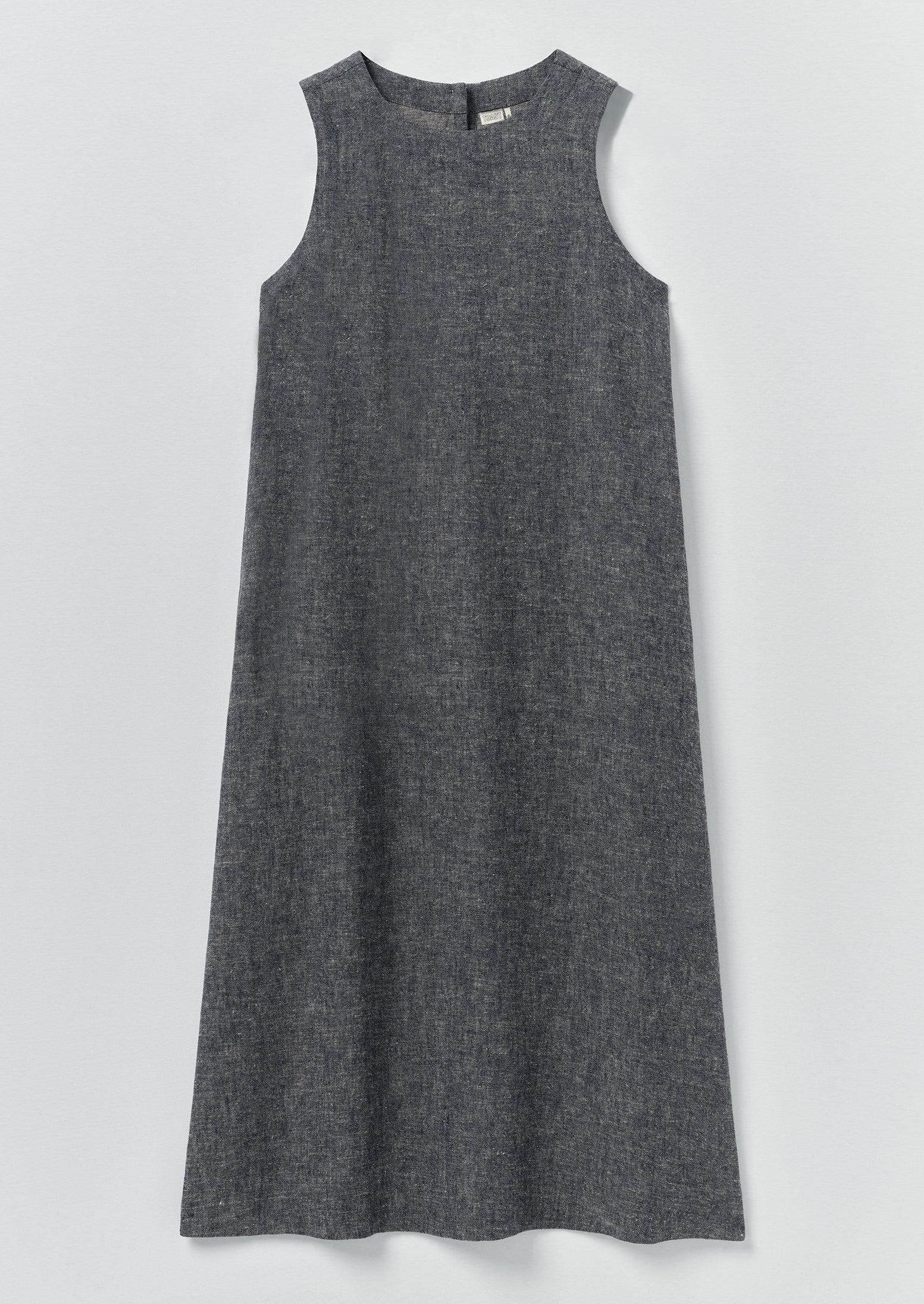 Linen Cotton Twill Apron Shift Dress | Navy/Ecru