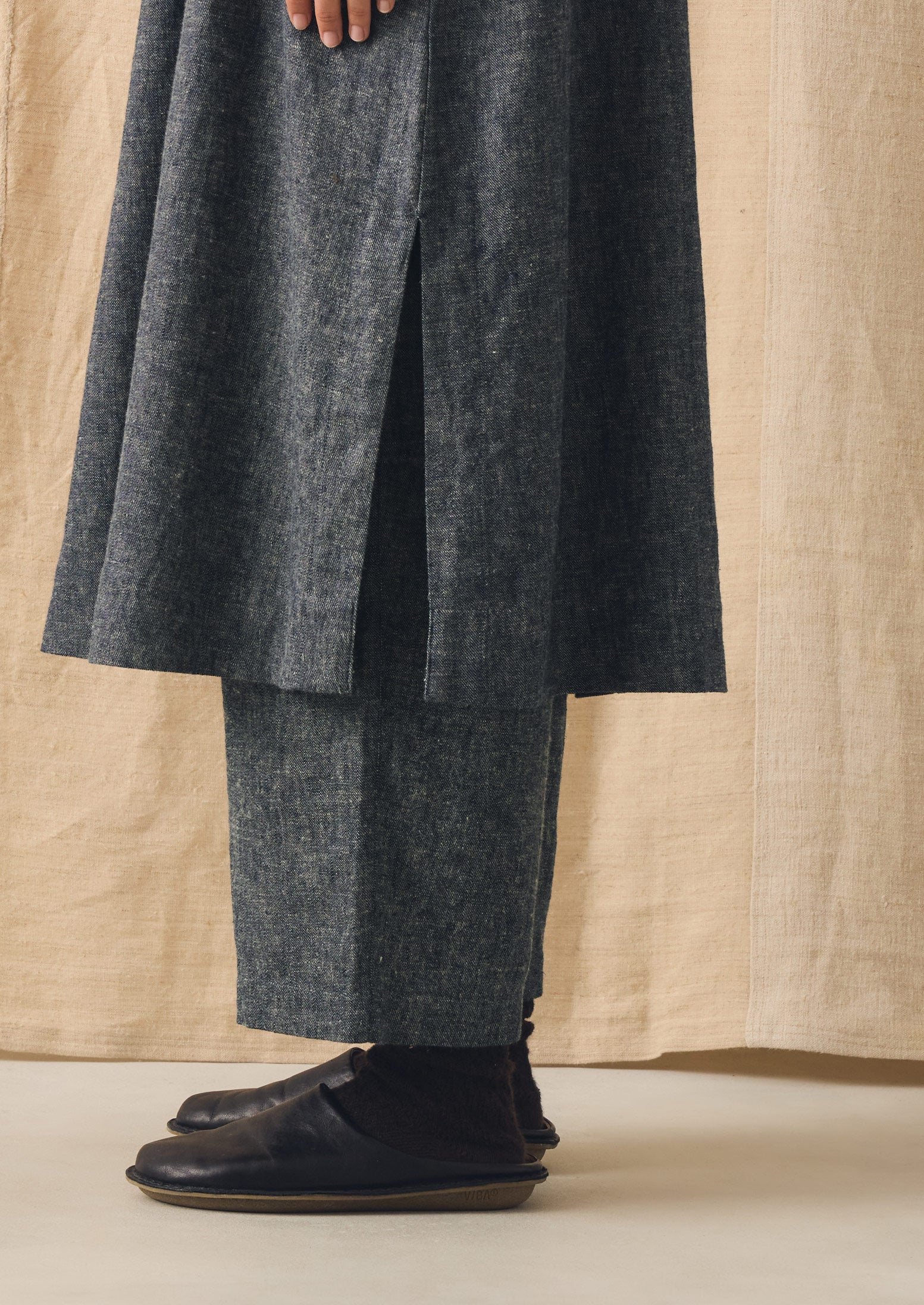 Linen Cotton Twill Apron Shift Dress | Navy/Ecru - Image 5