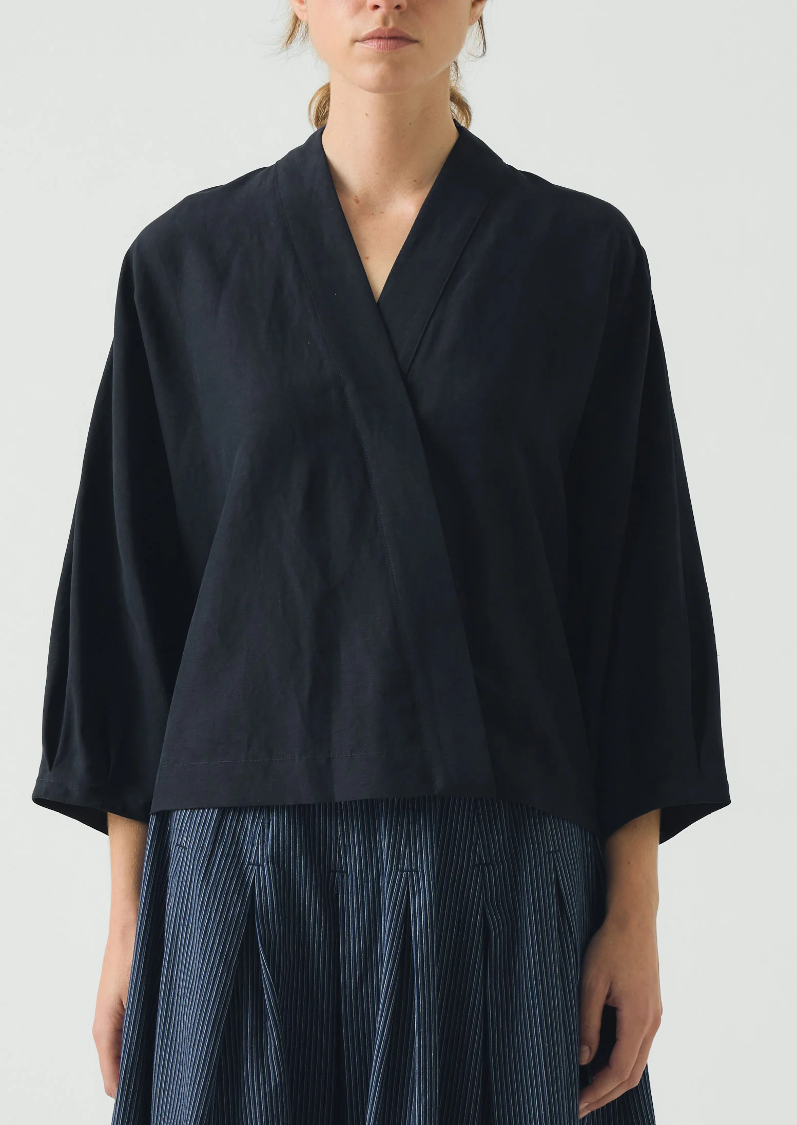 Linen Silk Wrap Shirt | Deep Indigo - Image 3