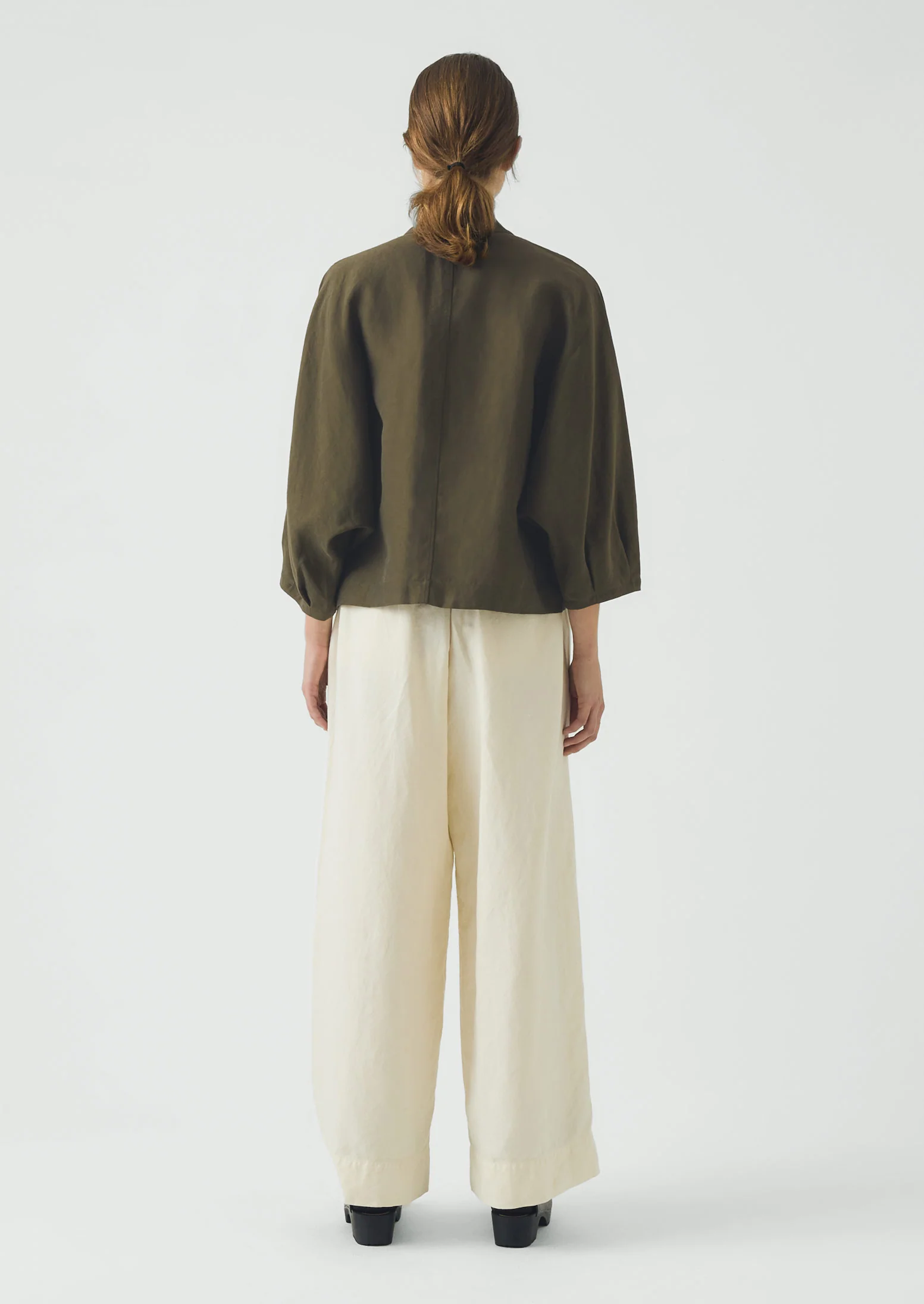 Linen Silk Wrap Shirt | Tent Green - Image 3